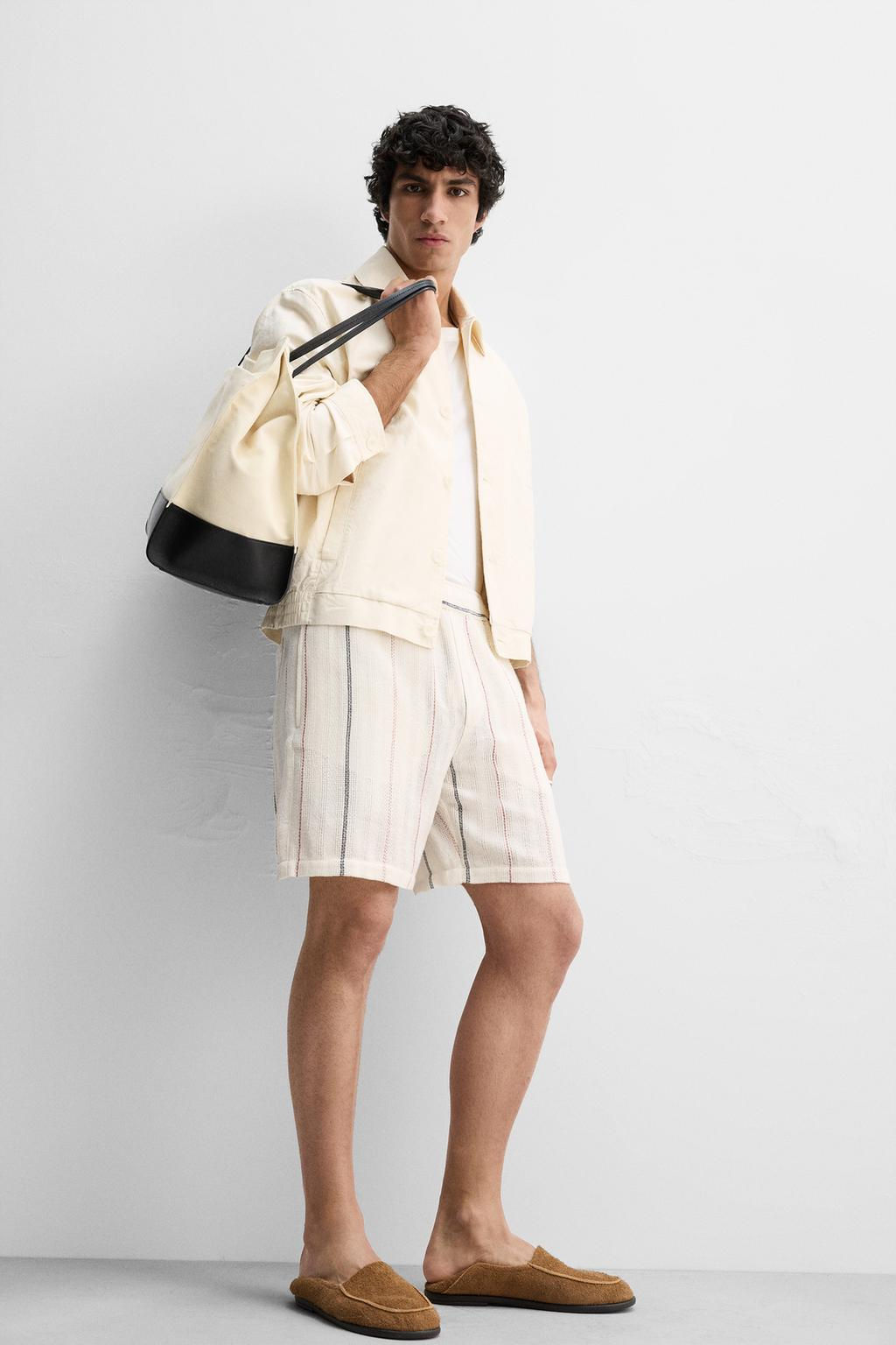 STRIPED TEXTURED BERMUDA SHORTS - Zara фото 5