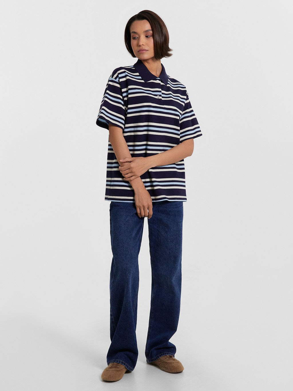 Поло женское синее в полоску