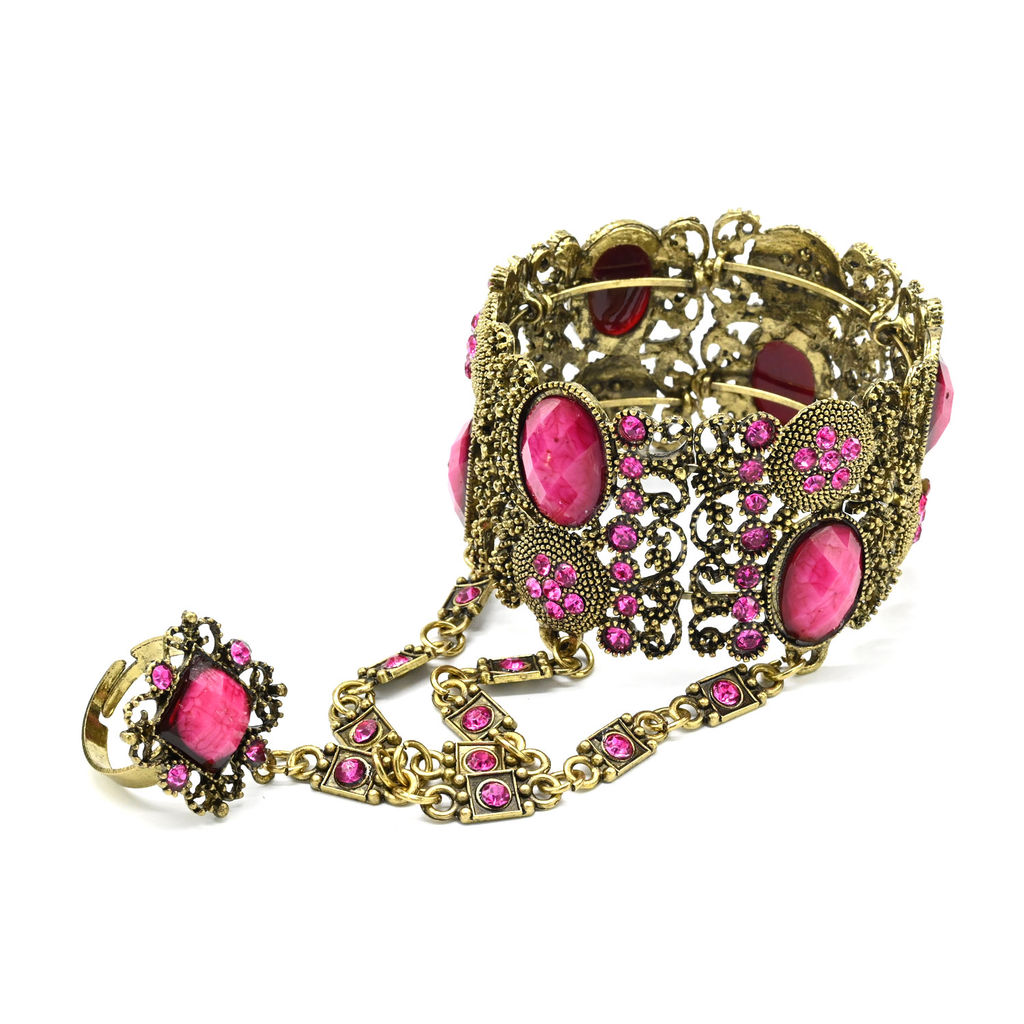 Браслет-слейв с цирконами и муранским стеклом цв.розовый