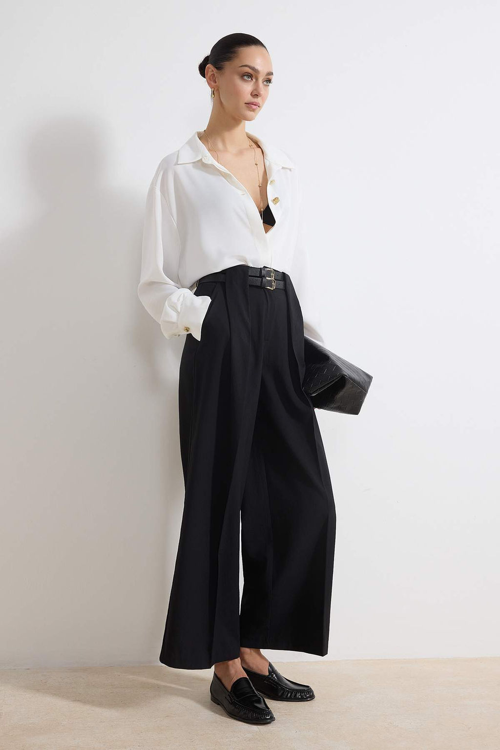 Siyah Kemerli Culotte Dokuma Genis Paca Pantolon TWOSS26PL00076 - Trendyolmilla фото 2