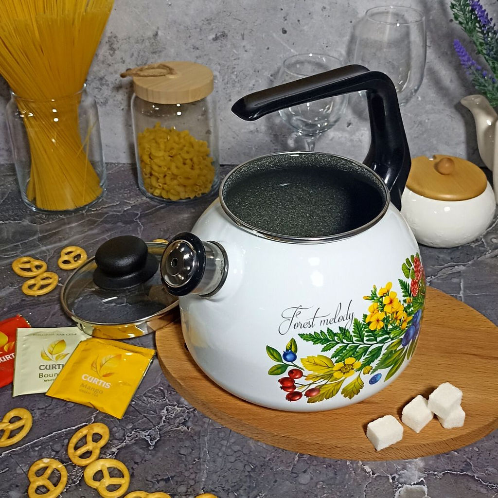 Чайник для плиты 3,0л сф. со свистком 4с209я Лесная мелодия белосн.