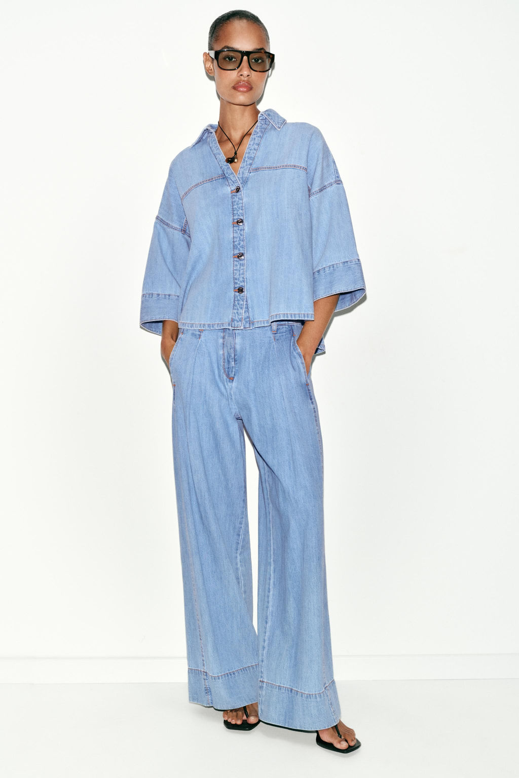 Z1975 CROPPED DENIM SHIRT - Zara фото 8