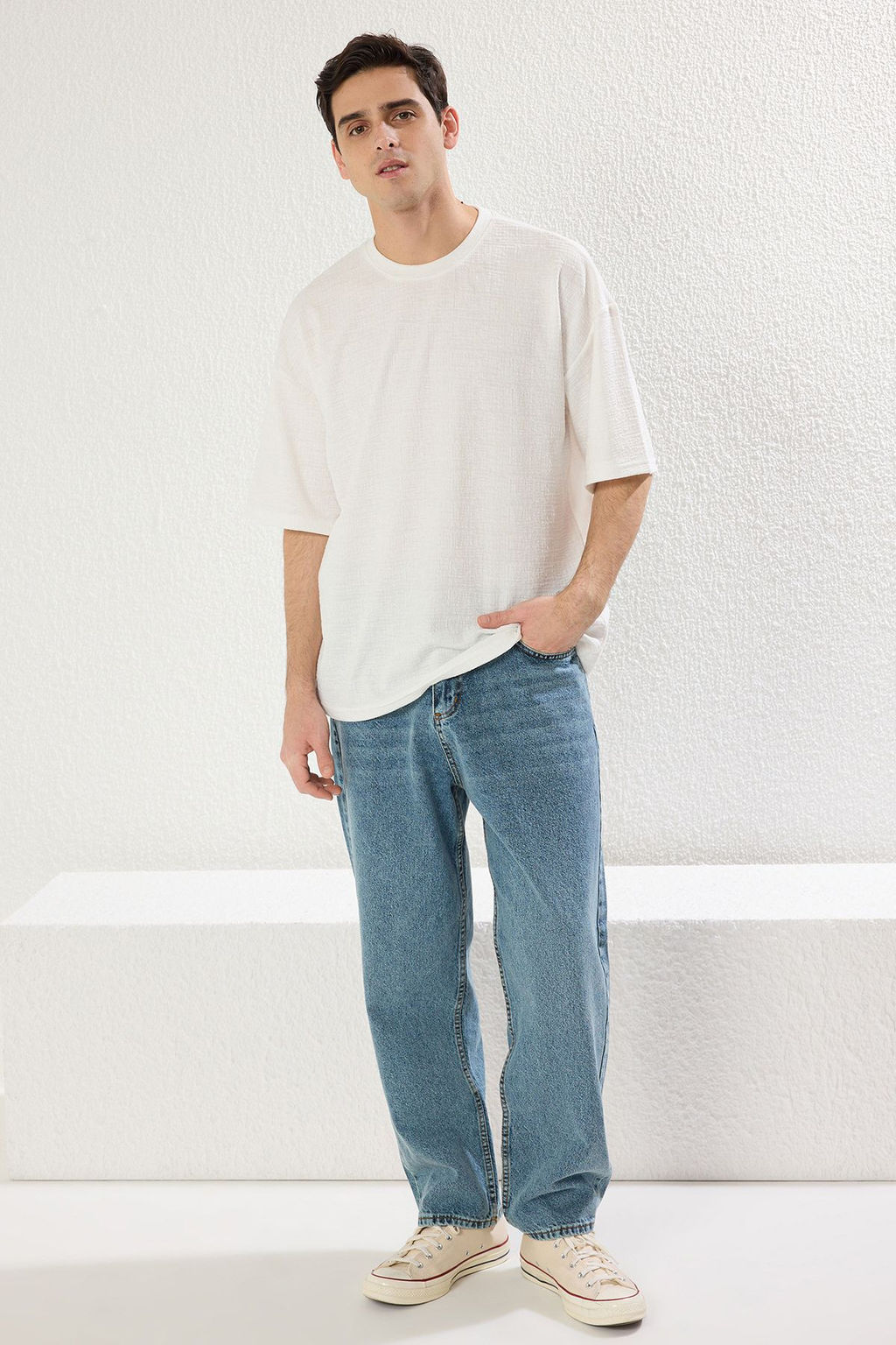TRENDYOL MAN Ekru Oversize/Genis Kesim Dokulu T-Shirt TMNSS25TS00043 - Trendyolmilla фото 10