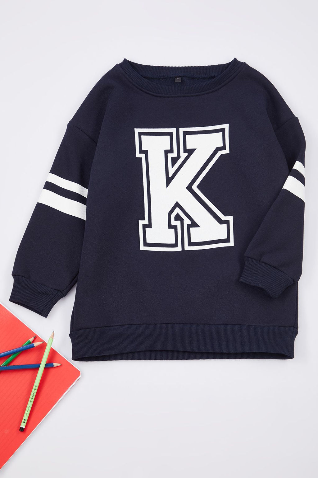 Lacivert*001 Erkek Cocuk Bask?l? Okul Pamuklu Orme Sweatshirt TKDAW25SW00014