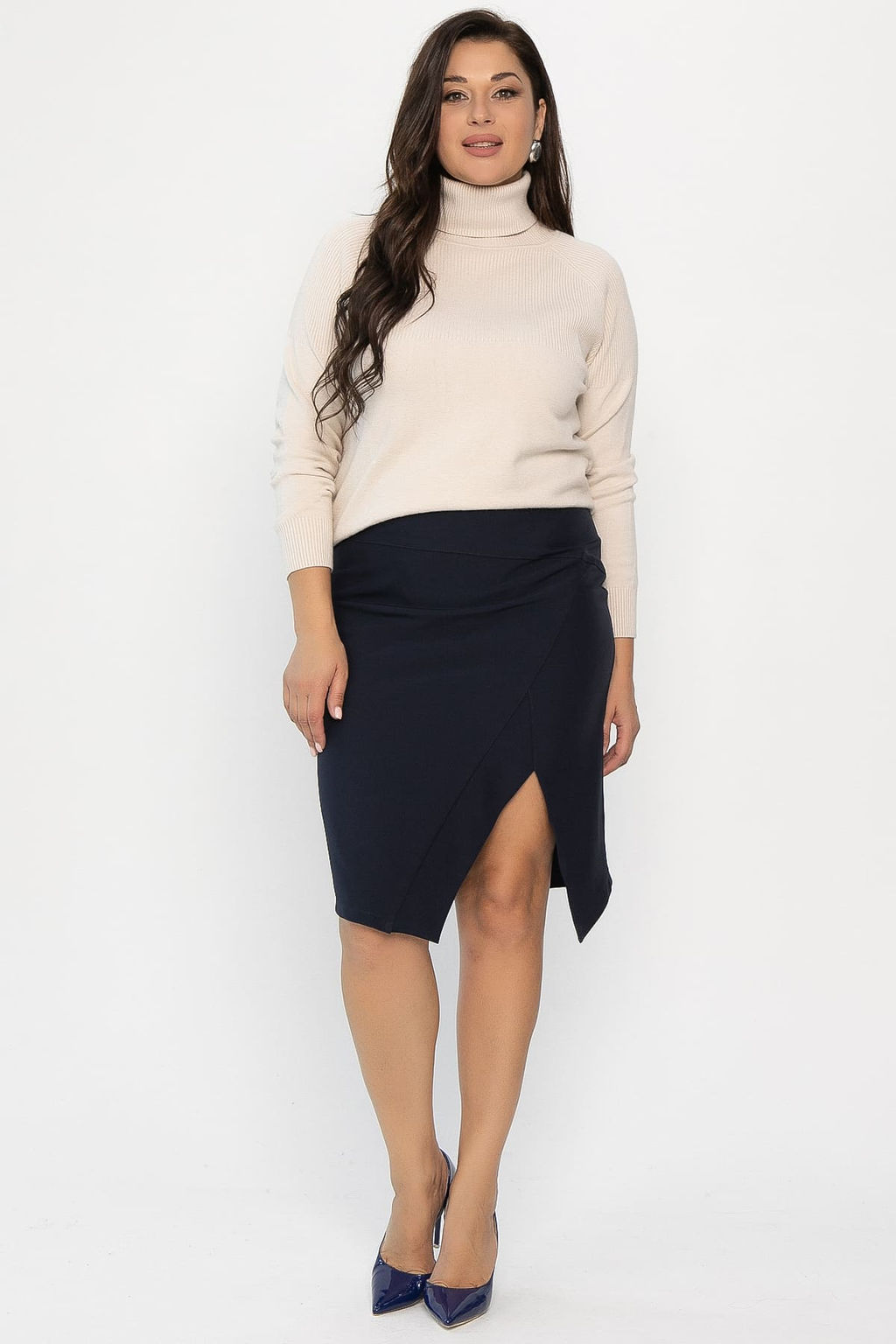 Юбка с разрезом Грейс (темно-синяя) Ю14269-30М