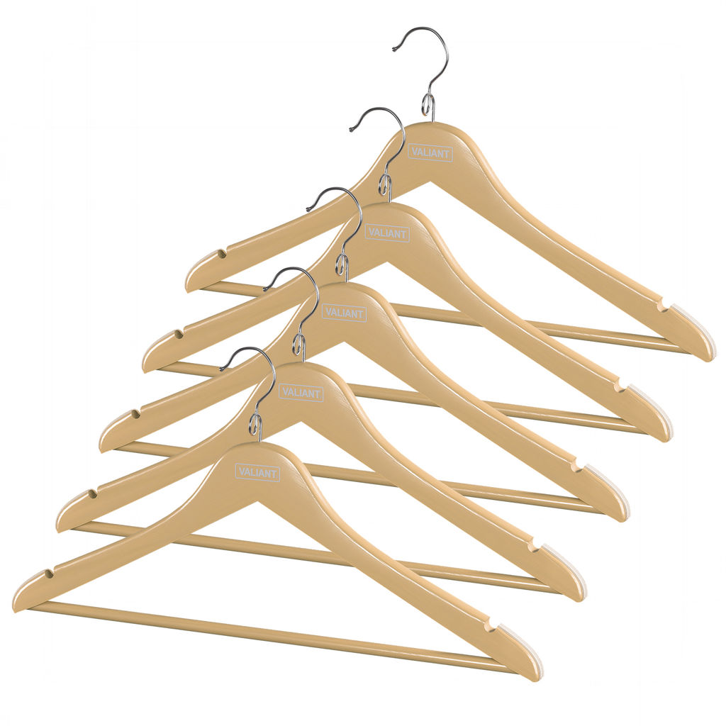 VAL 16614S5 Вешалка дерев., 44.5*23*1.2 см, набор 5 шт., c перекл., крючком д/экон. места, натур., шт - Valiant фото 5