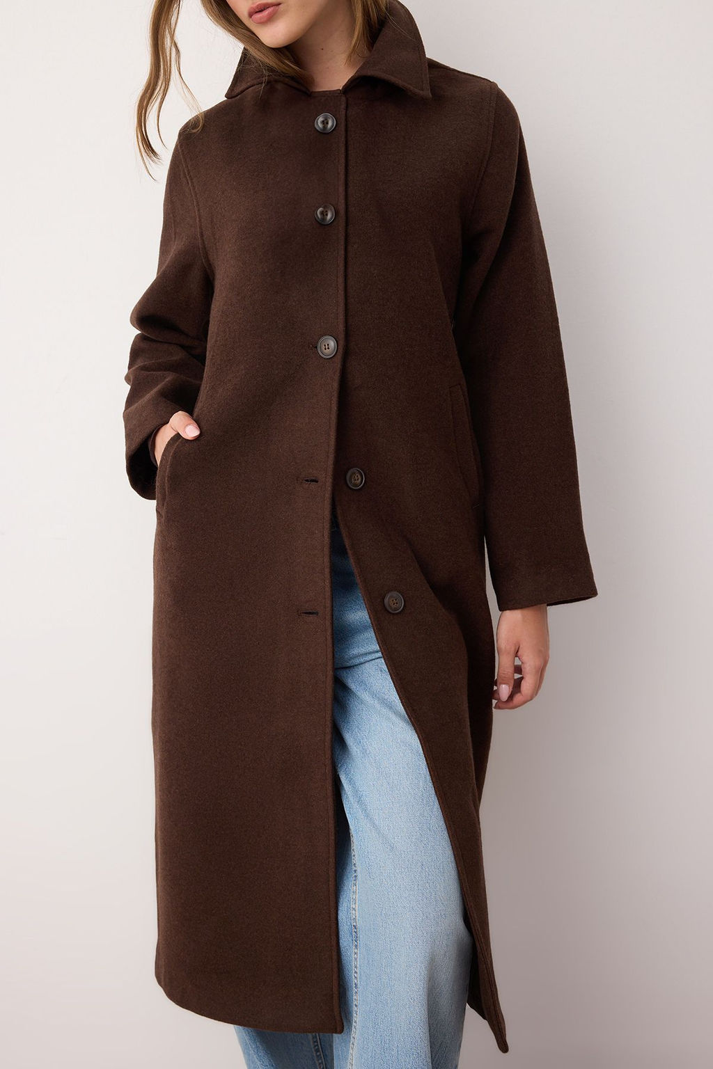 Kahverengi Mono Kapama Oversize Uzun Kaban TWOAW26KB00033 - Trendyolmilla фото 4