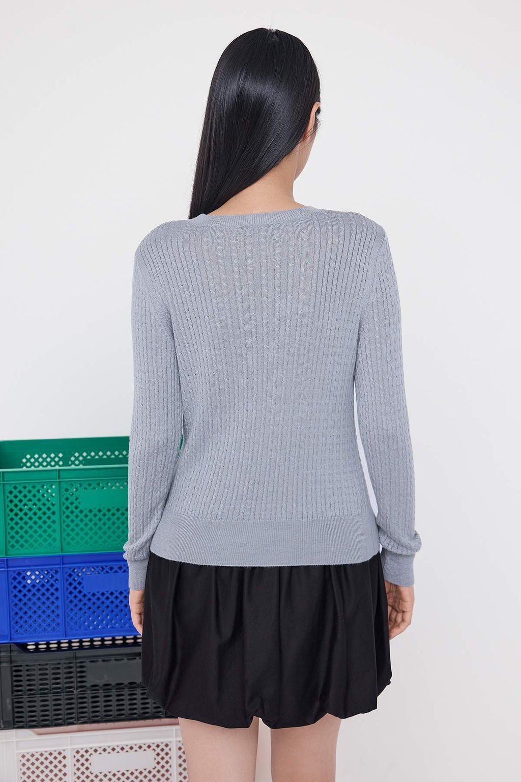 Teen Gri Merserize Gorunumlu Sac Orgu Nak?s Detayl? Triko Kazak TWOAW26KZ00055