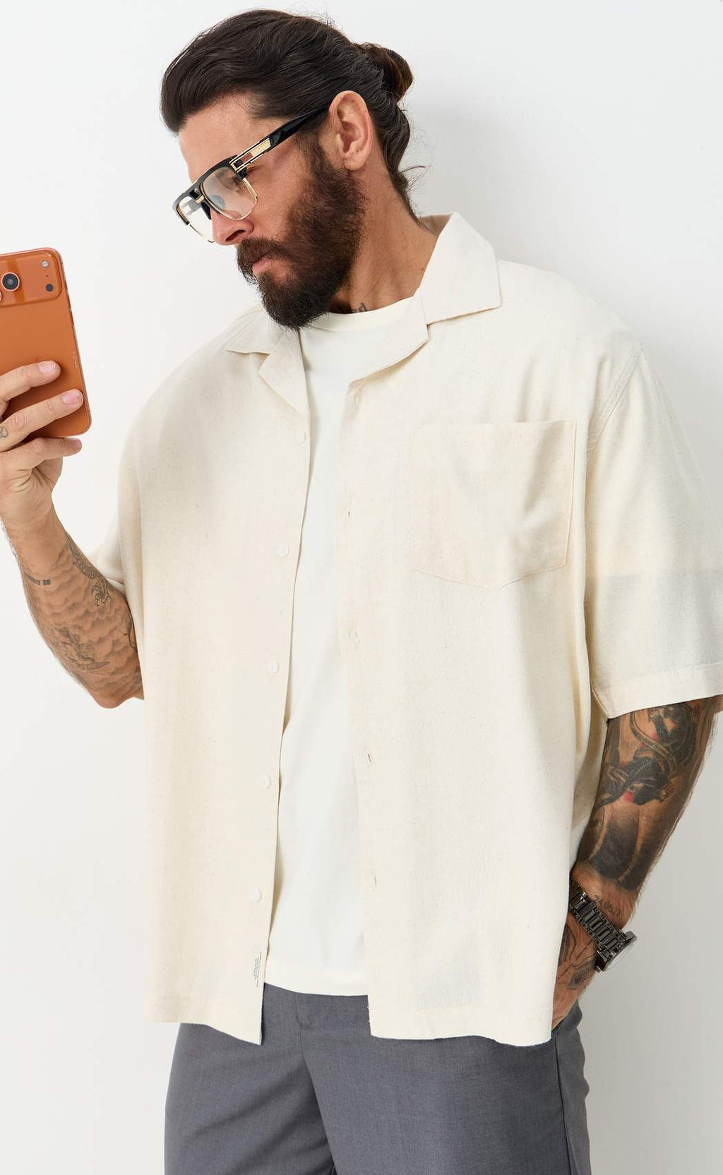 Рубашка к/р лен F611-0423 beige - Fine joyce фото 3