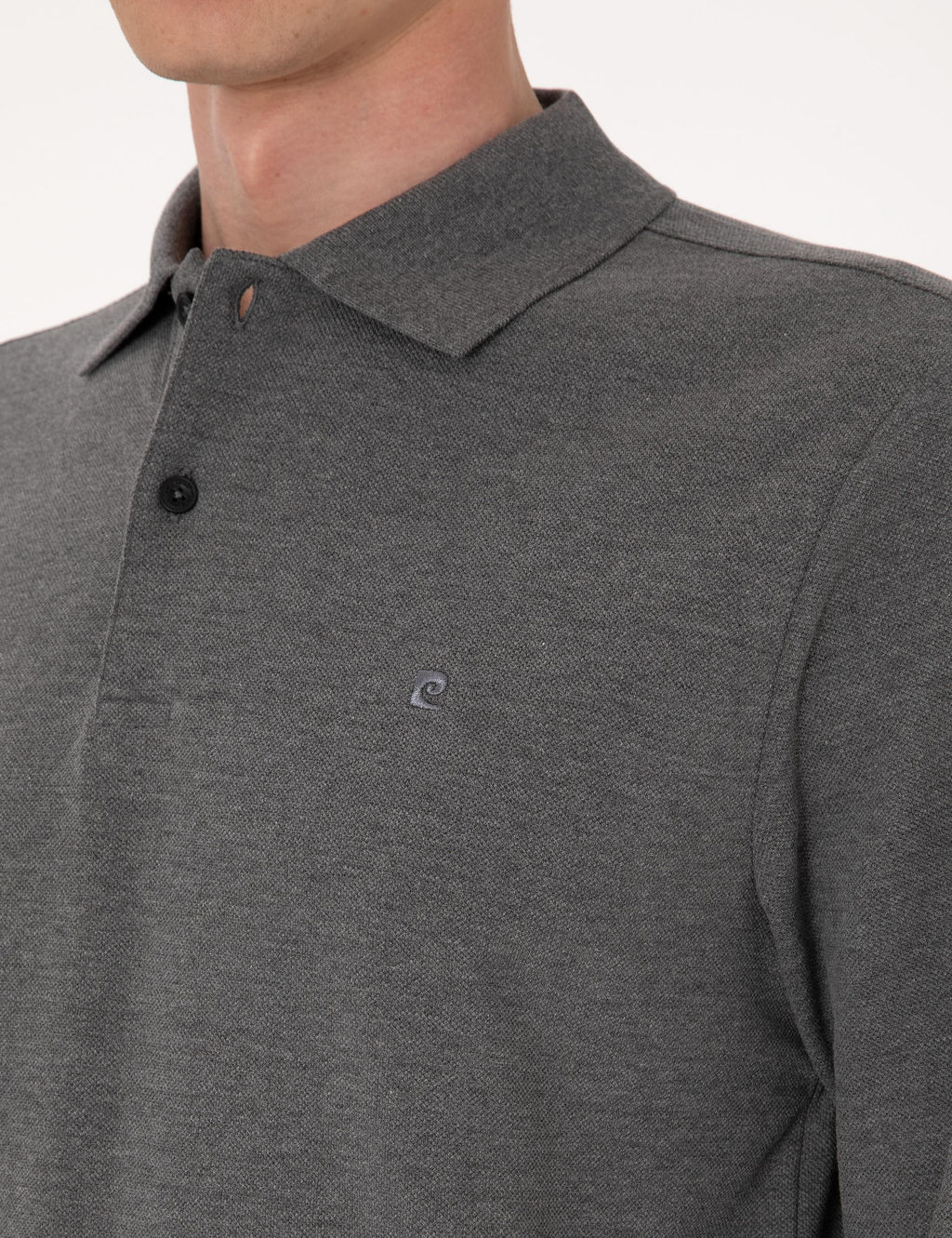 Antrasit Melanj Slim Fit K_vr_lmaz Polo Yaka Basic Pike Sweatshirt