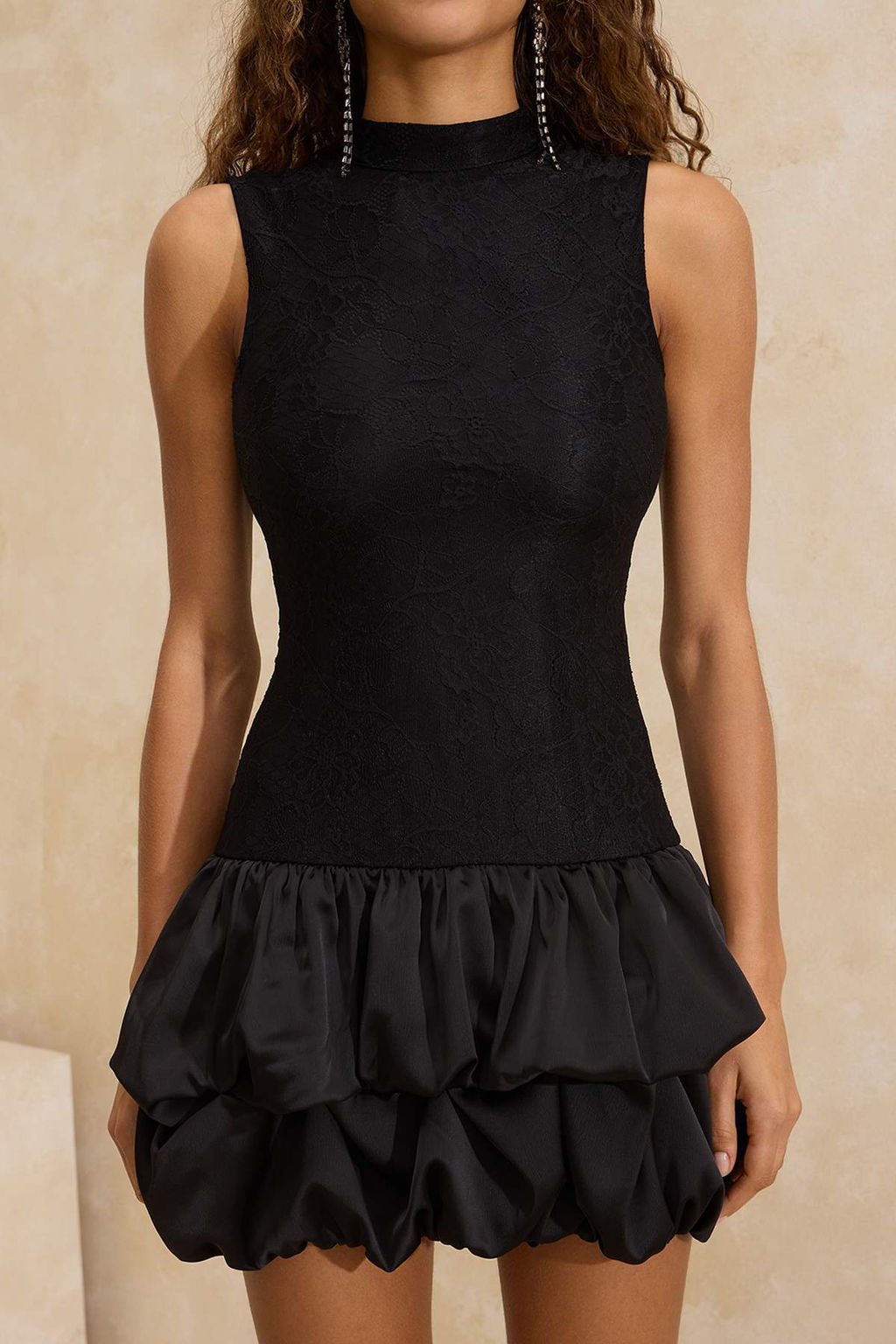 Siyah Balon Etek Detayl? Dantel K?sa / Mini Astarl? S?k/Gece Elbise TPRSS26EL00016 - Trendyolmilla фото 3