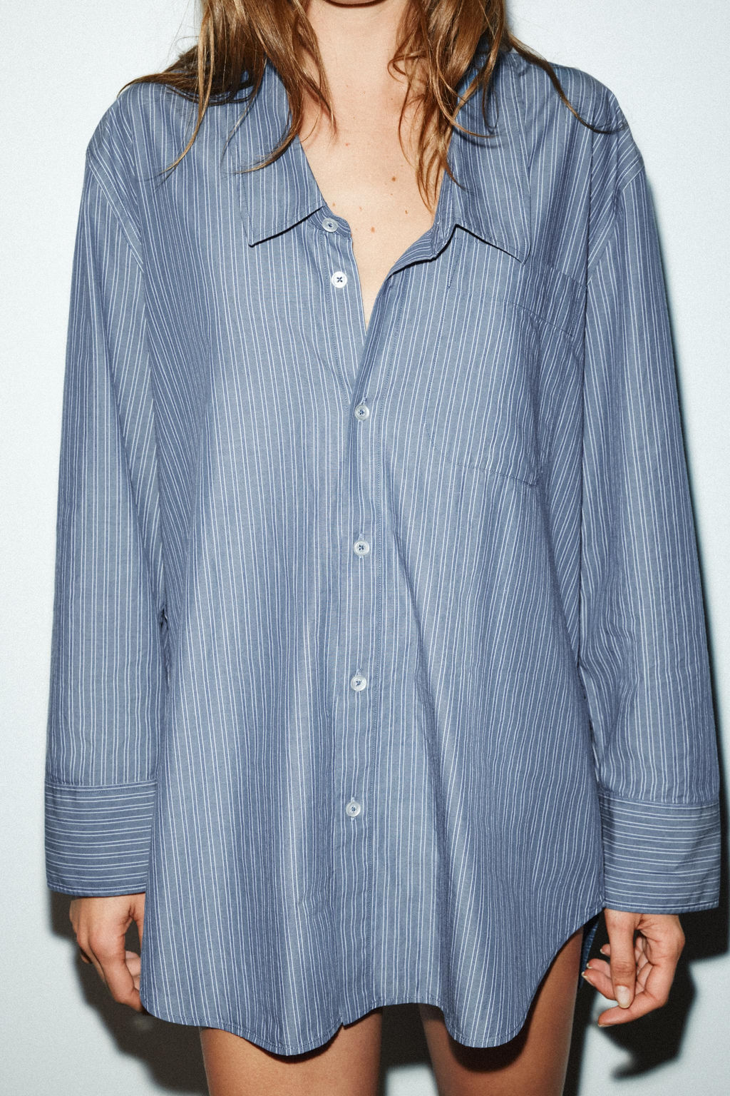 LOW COLLAR STRIPED POPLIN SHIRT - Zara фото 2