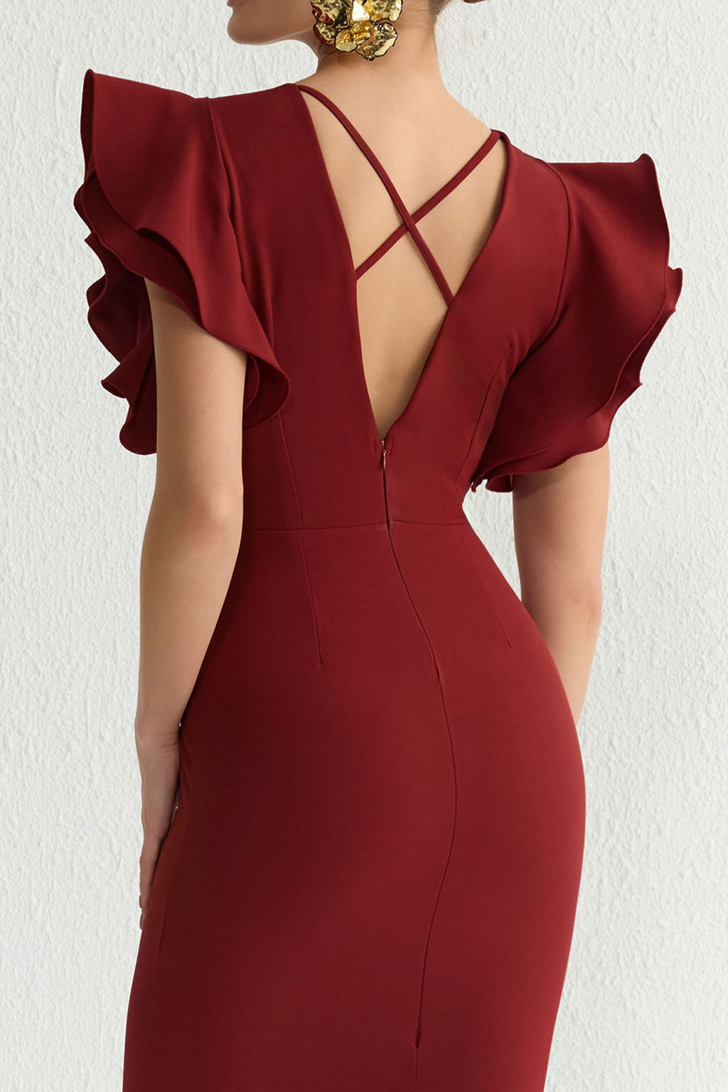 TRENDYOLMILLA Bordo Vucuda Oturan Volan Detayl? S?k Elbise TPRSS25EL00095  фото 8