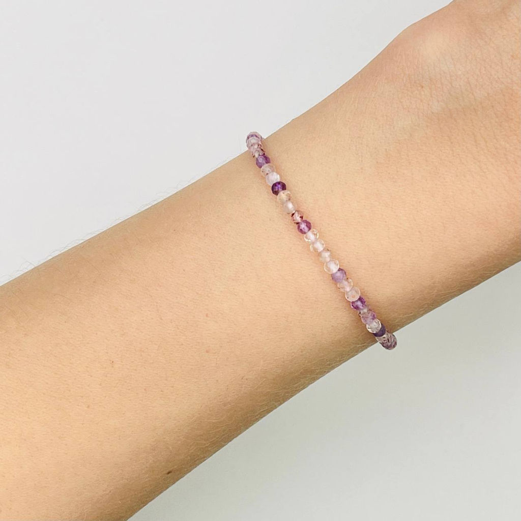 Браслет из Рутилового кварца, Аметиста и Клубничного кварца 17,5 см +
