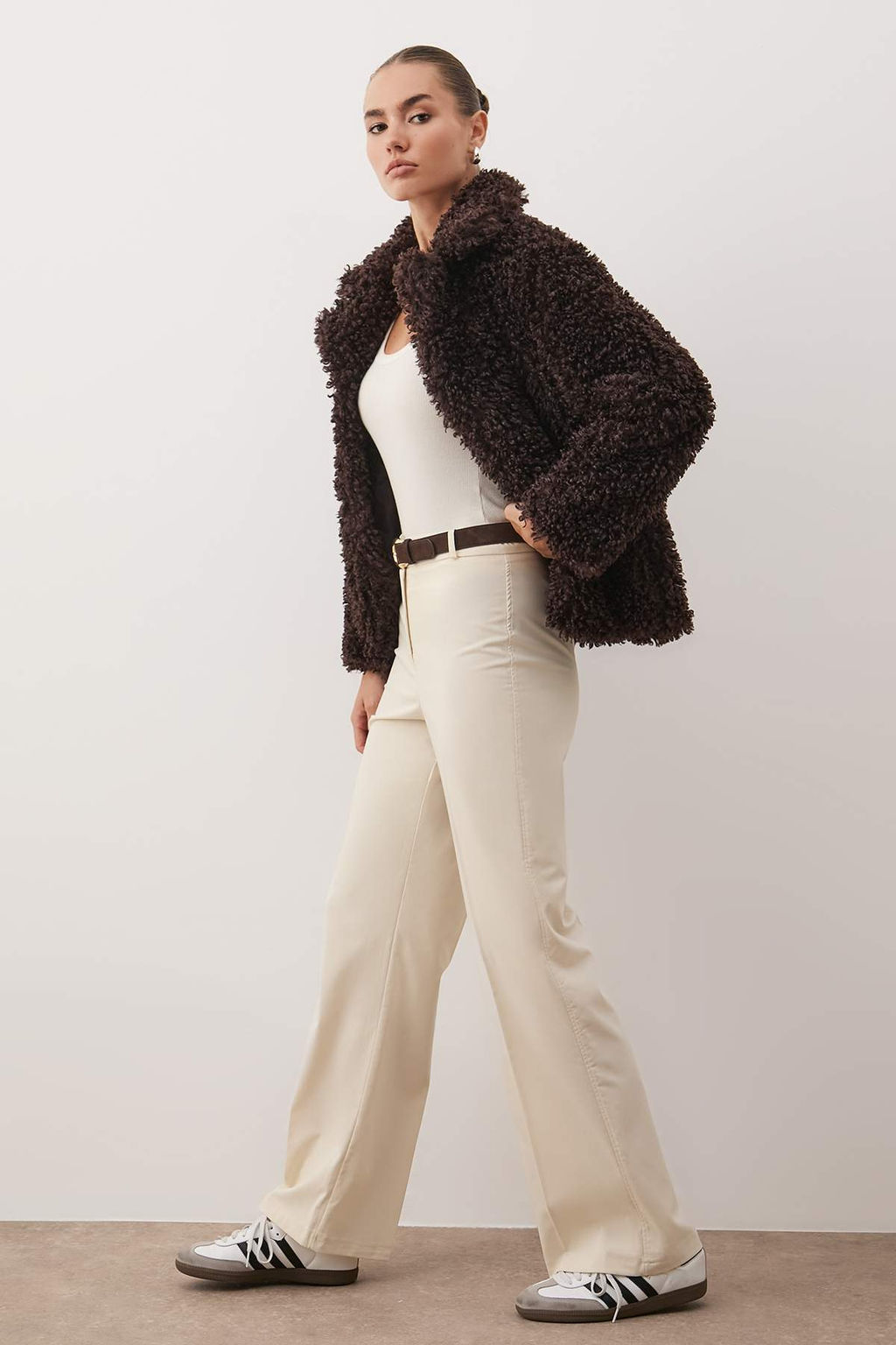 Bej Wide Leg/Genis Paca Yuksek Bel Dokuma Kumas Pantolon TWOSS23PL00314