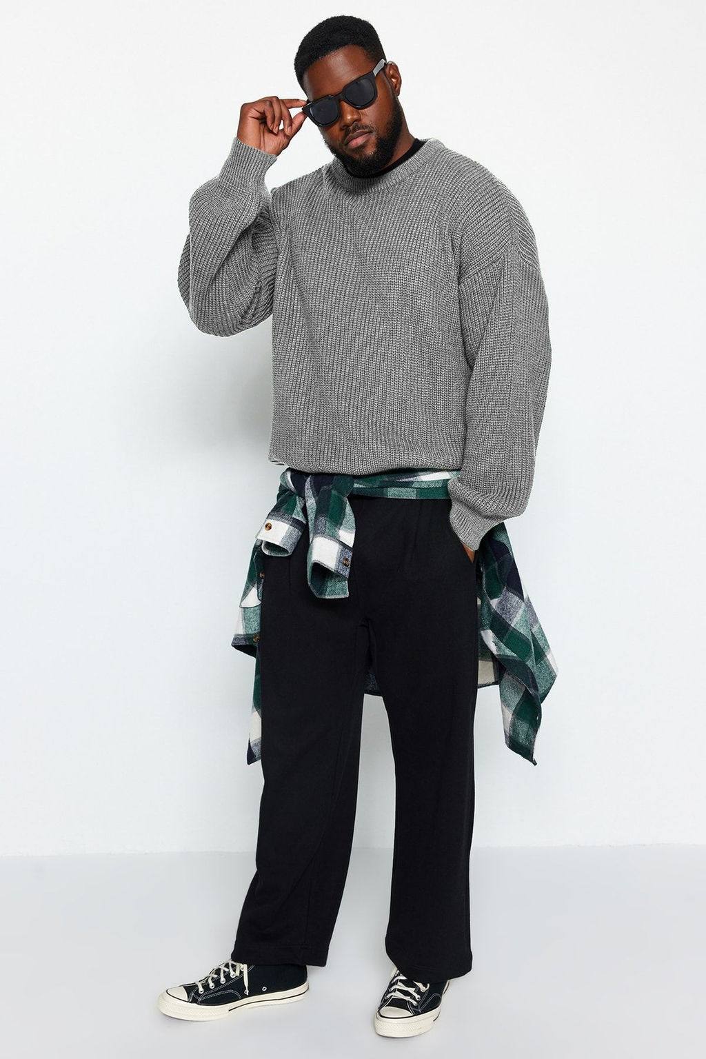 TRENDYOL MAN Lacivert Buyuk Beden Oversize Fit Genis Kal?p Bisiklet Yaka Basic Triko Kazak TMNAW24AN00001 - Trendyolmilla фото 13