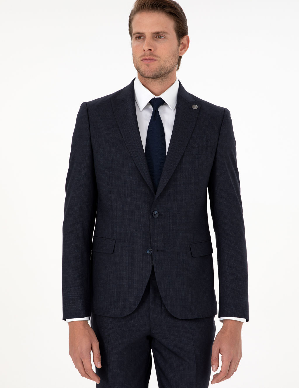 Lacivert Extra Slim Fit _izgili Y_nl_ Tak_m Elbise