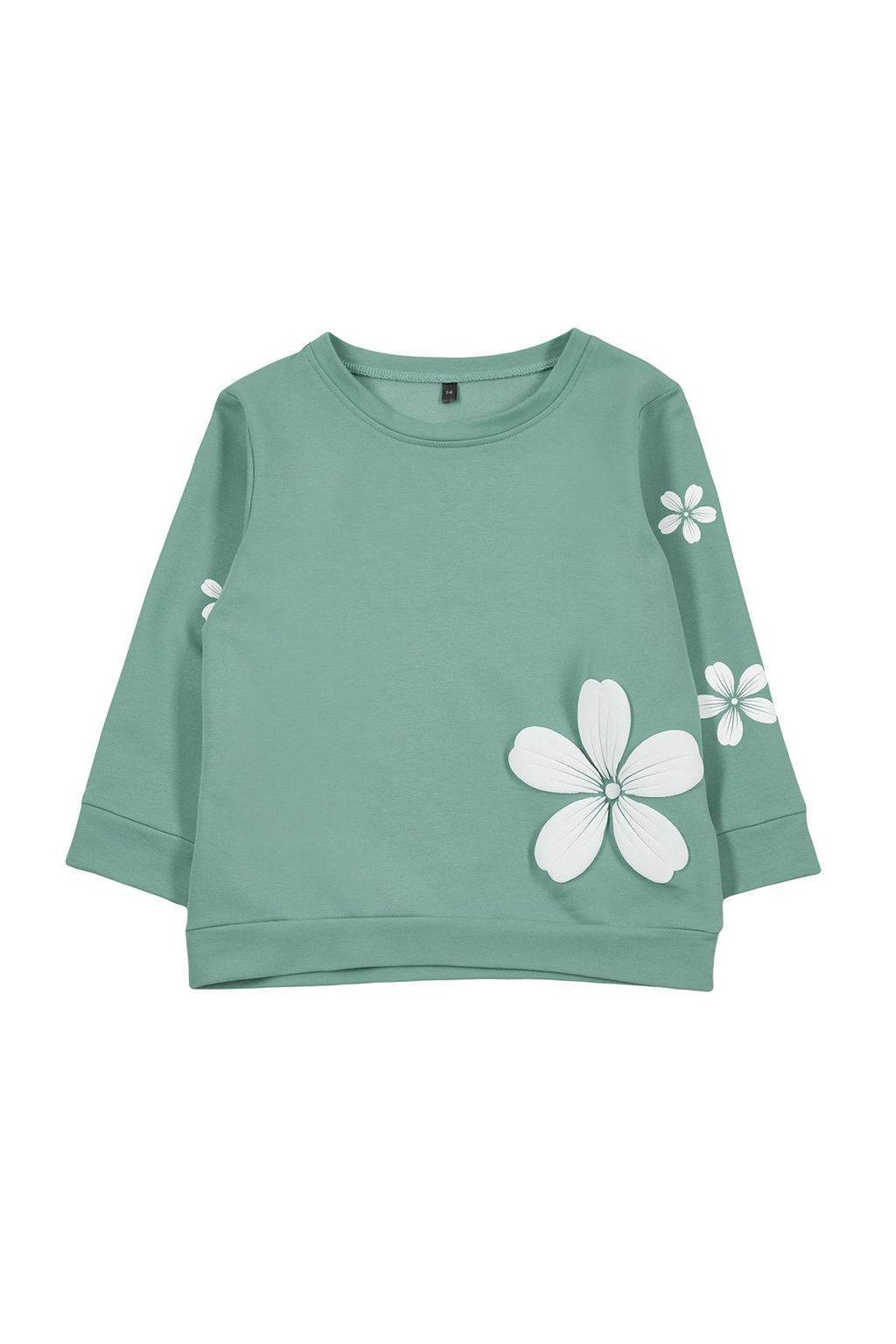 Mint K?z Cocuk Mevsimlik-Ince Cicek Desenli Orme Sweatshirt TKDAW25SW00001