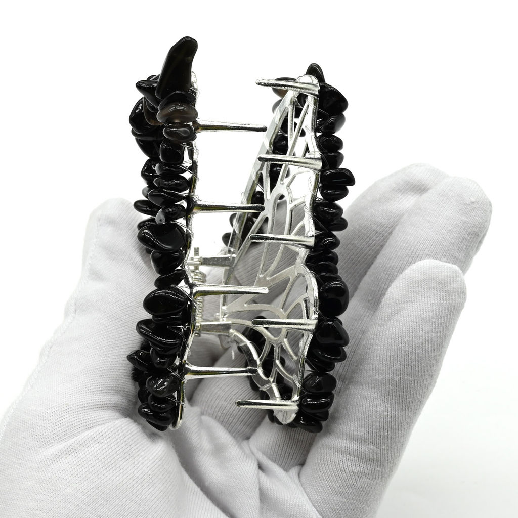 Заколка краб для волос бабочка с обсидианом 8*3,5*5см