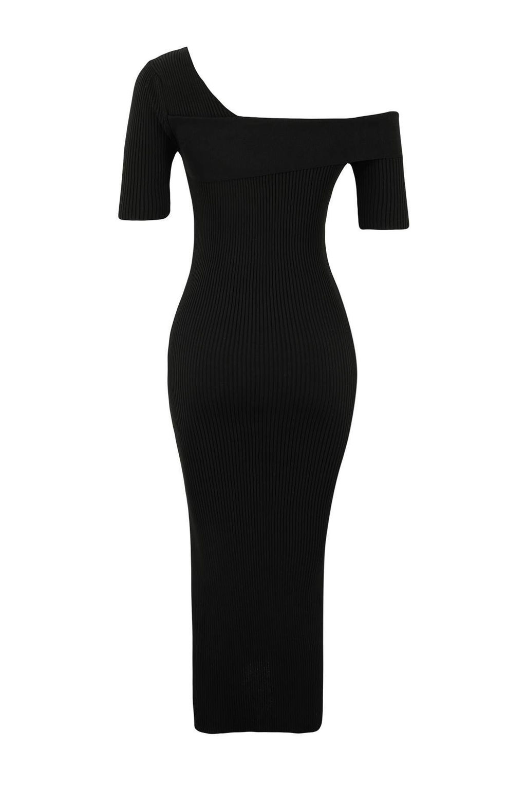 Siyah Asimetrik Yaka Duz Midi Triko Elbise TWOSS26EL00101 - Trendyolmilla фото 6