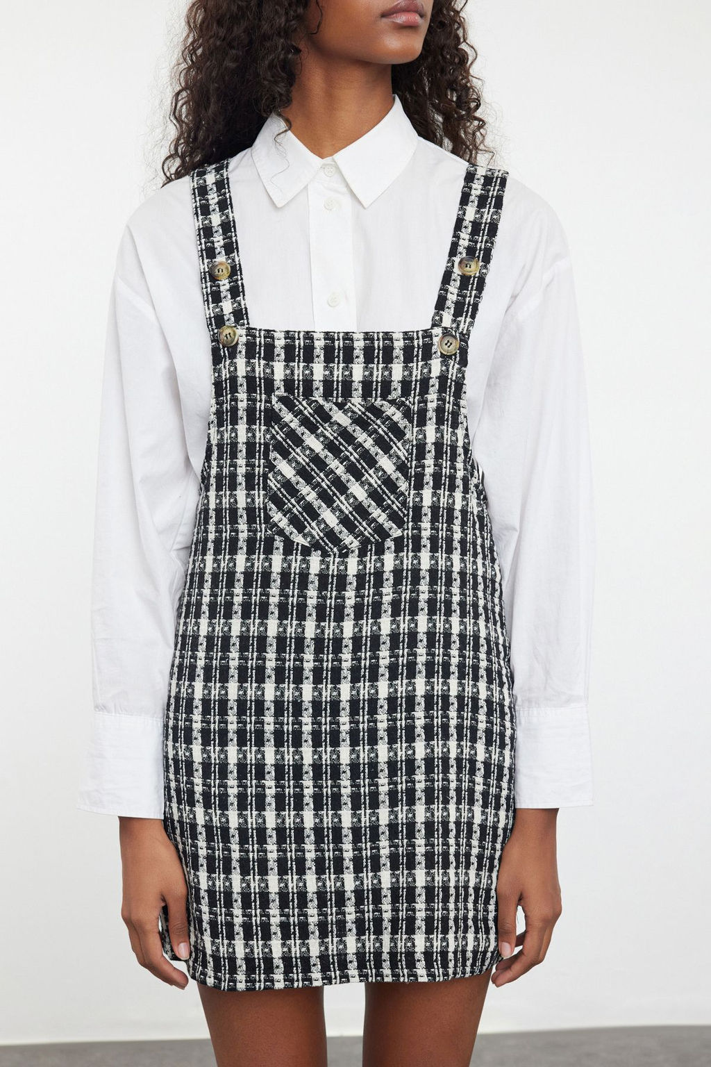 Bej Ekose / Kareli Mini Jile Dokuma Elbise TWOAW20EL0208