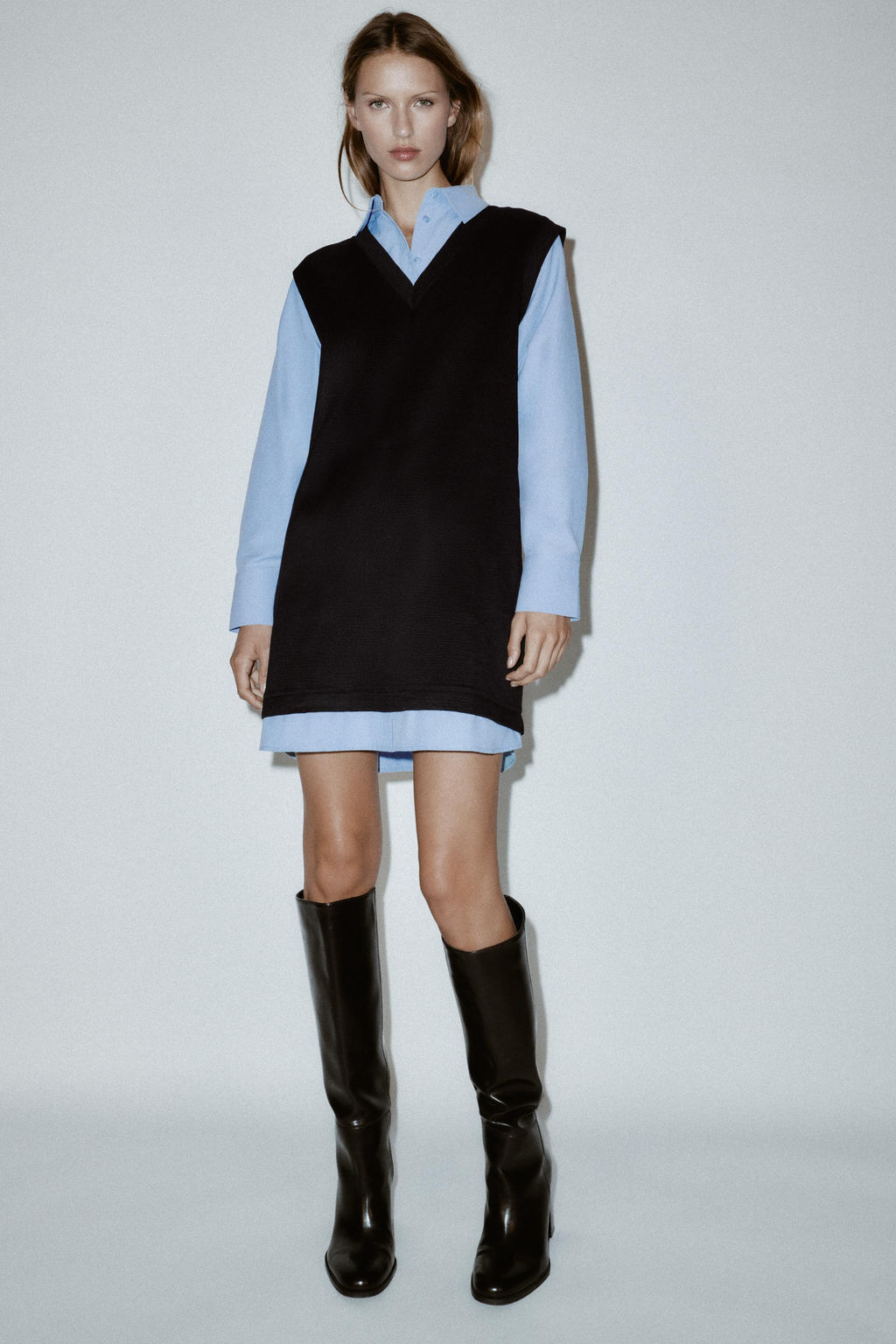 POPLIN COMBINED MINI DRESS