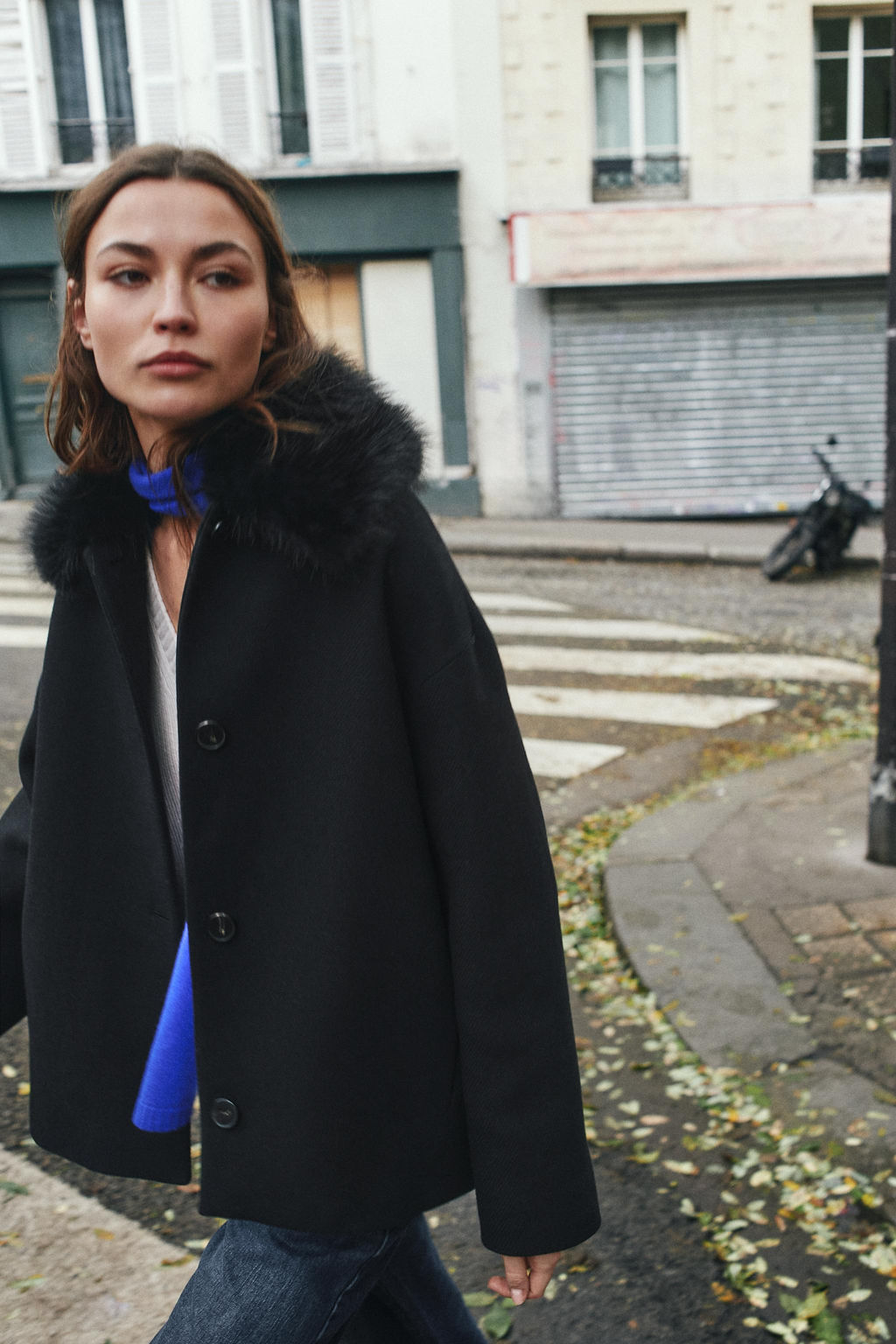 CROPPED COAT WITH WOOL AND FAUX FUR LAPEL - Zara фото 4