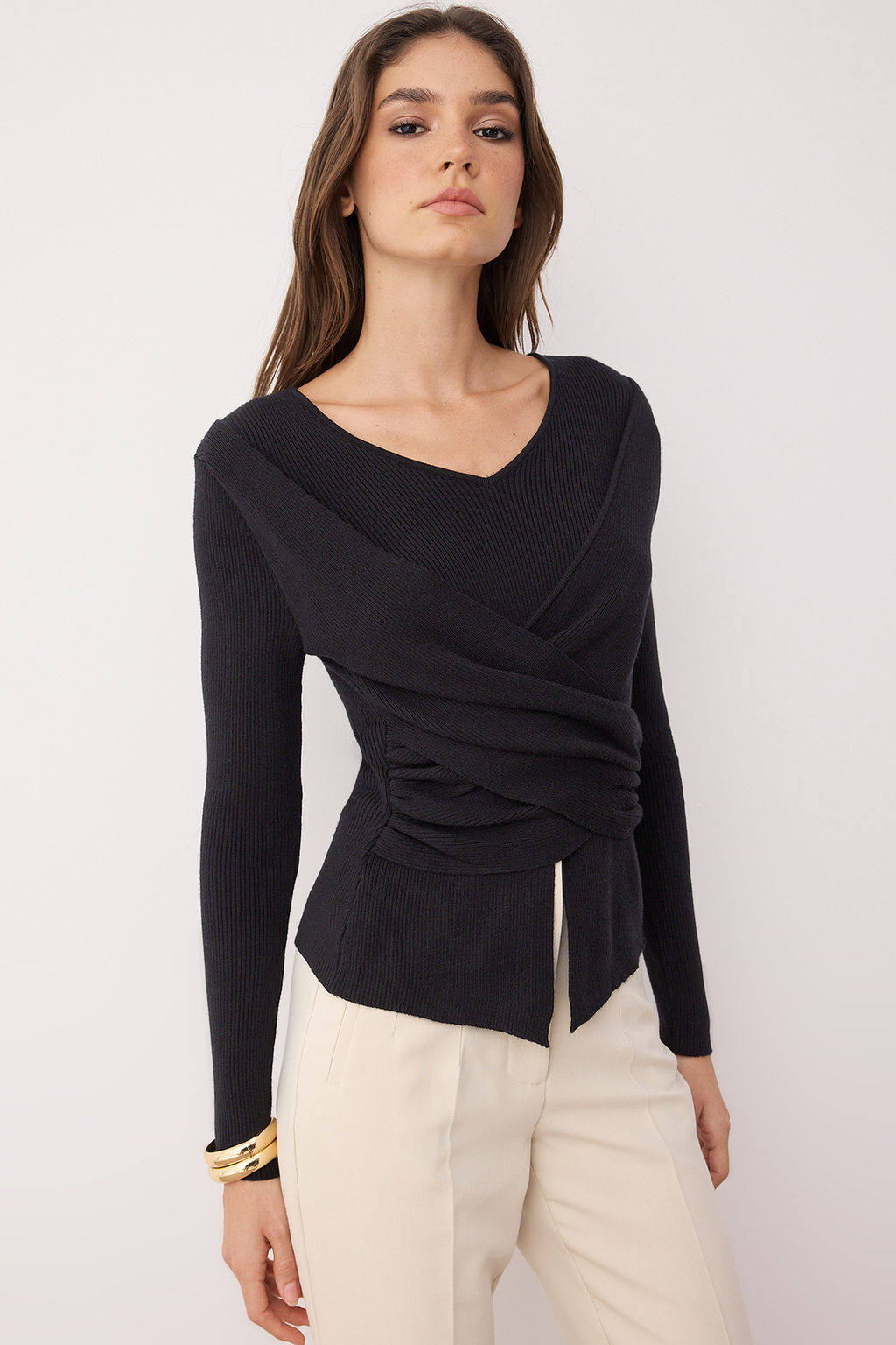 Kahverengi Premium Iplik/Ozel Iplik Fitted/Vucuda Oturan Ustu Drape Triko Kazak TWOAW26KZ00061 - Trendyolmilla фото 9