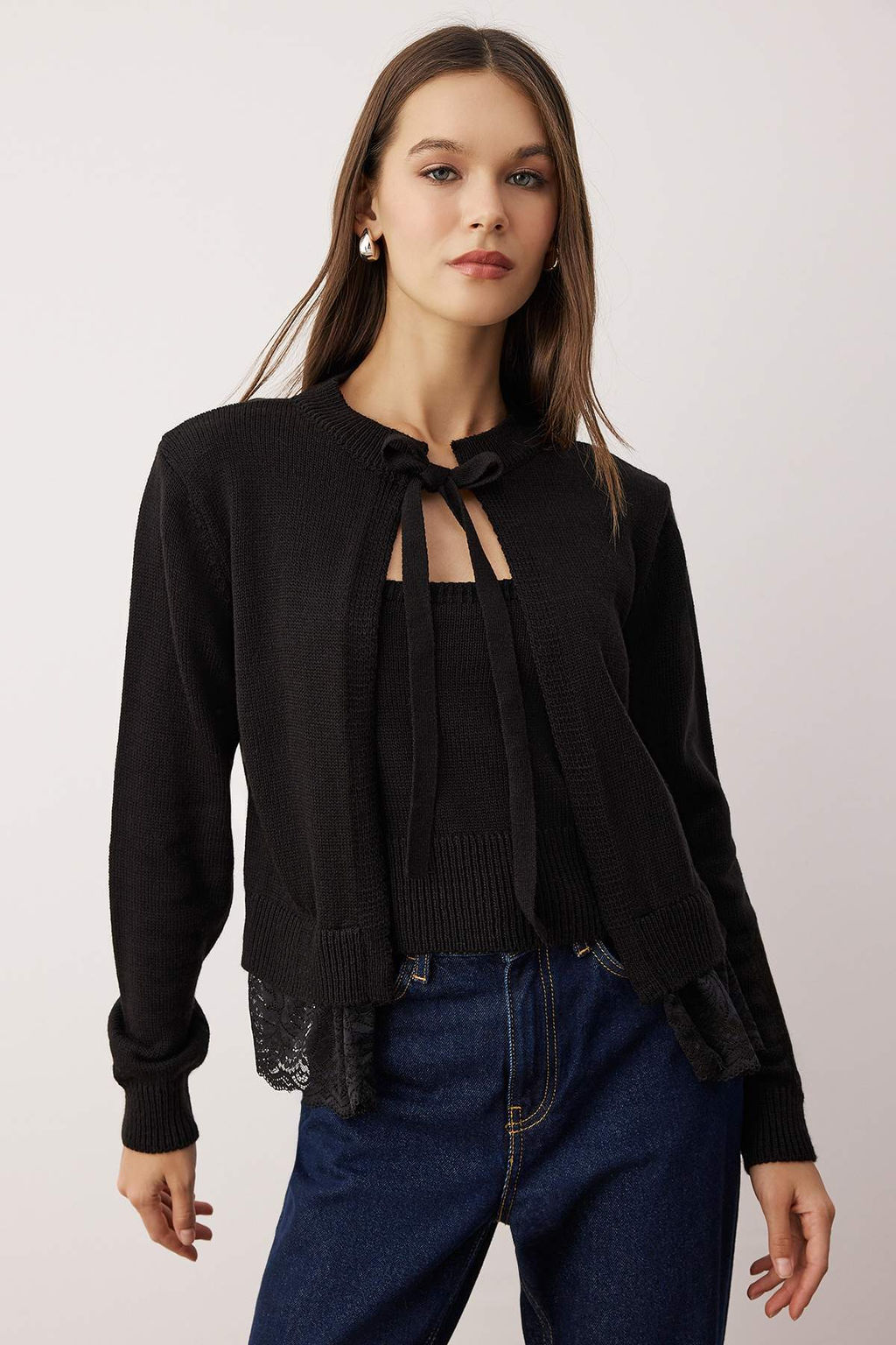 Tas 2li Etek Ucu Dantel Garnili Triko H?rka-Bluz Tak?m TWOAW26HI00019 - Trendyolmilla фото 6