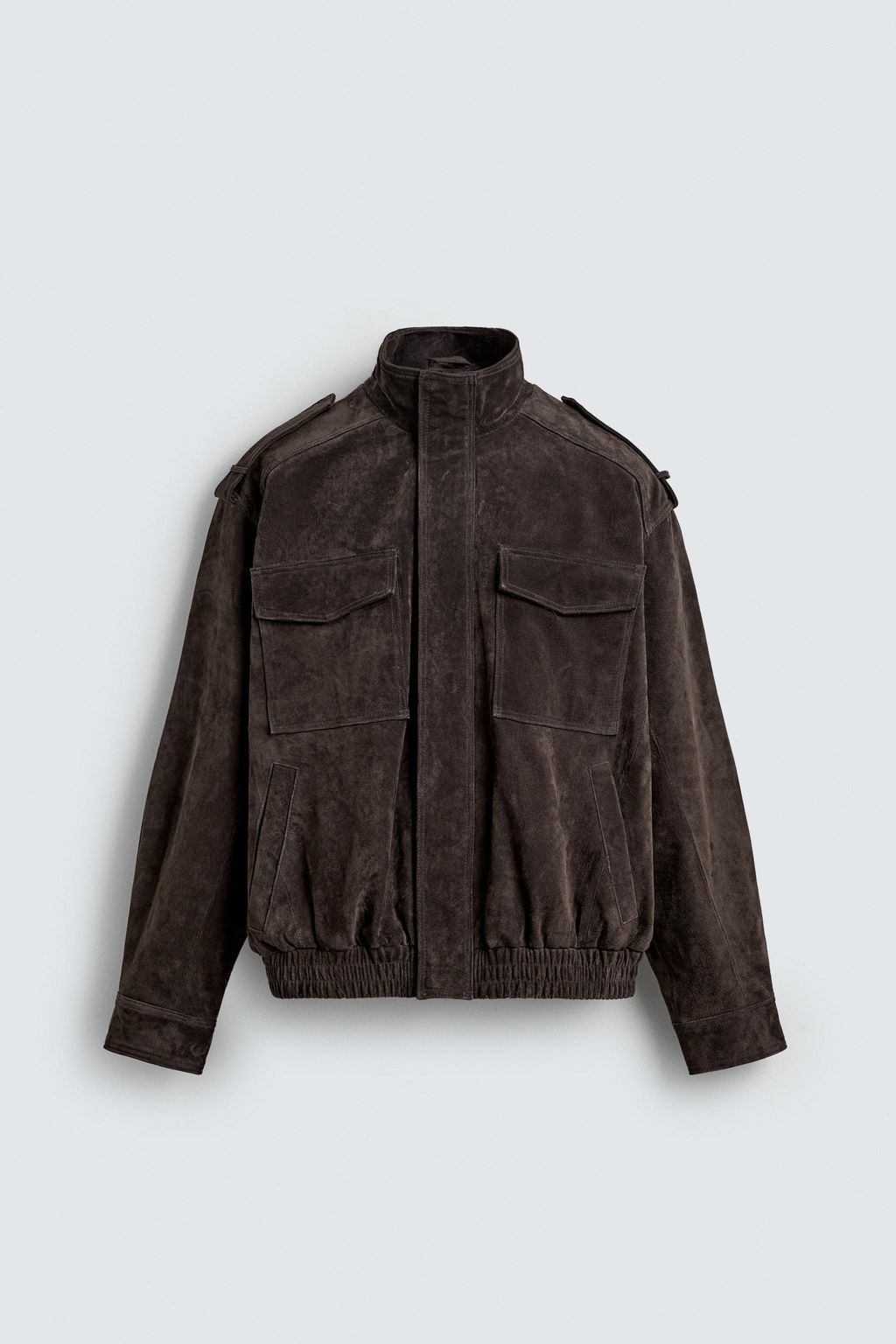 CAZADORA PIEL ANTE / Gris antracita - Zara фото 7