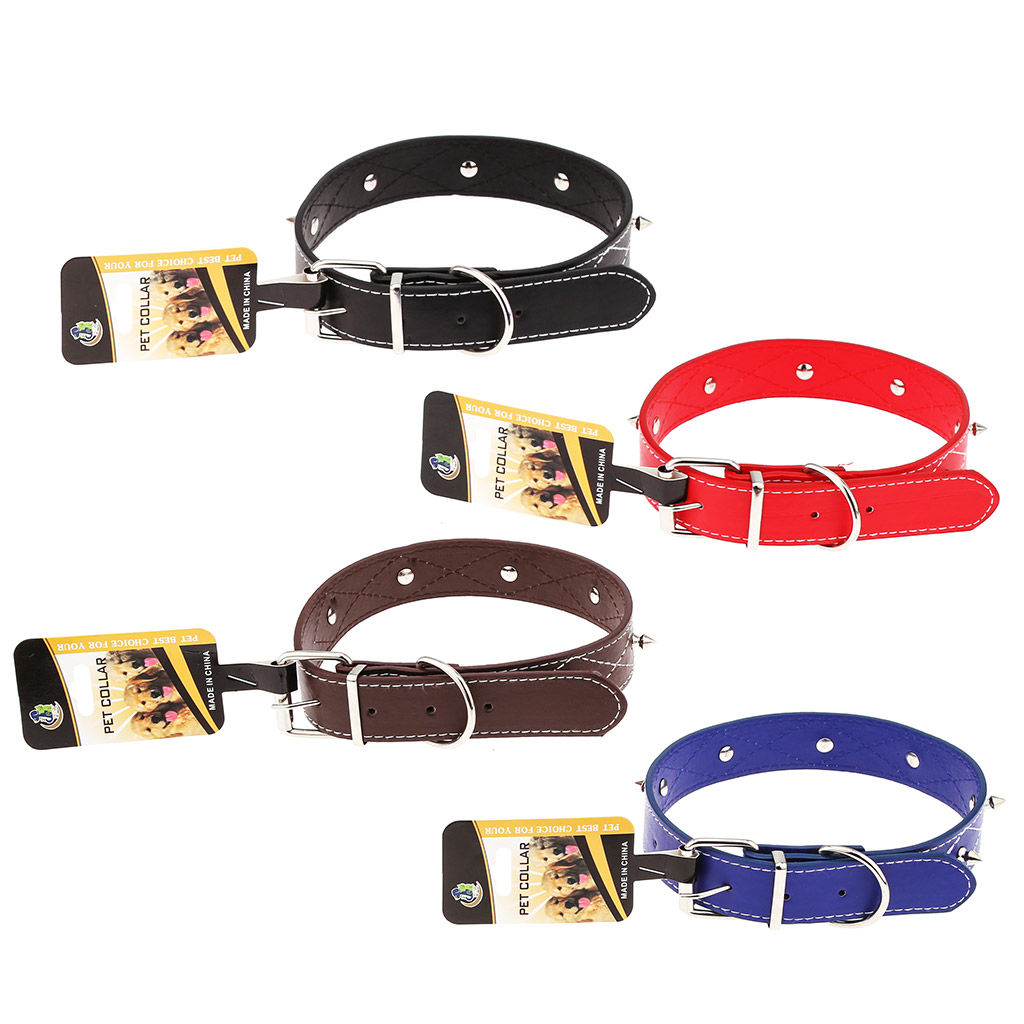 Пэт тойс (Pet toys) Ошейник для собаки Шипы 3х56см, металлическая застежка, под кожу, металл декор, на картоне, цвета в ассортименте: красный, синий, черный, темно-коричневый (Китай)  фото 4