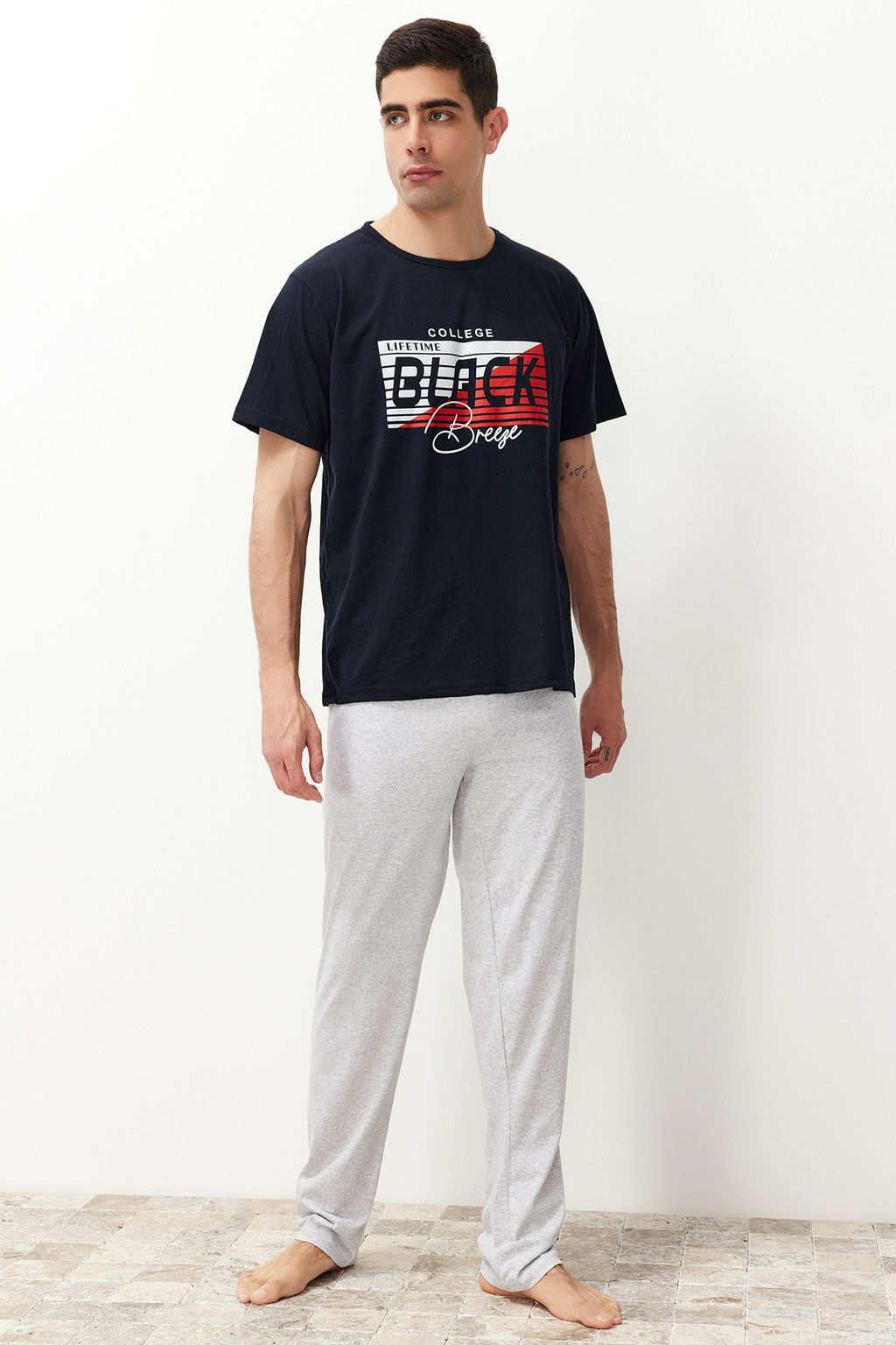 Lacivert Regular Fit Bask?l? Orme Pijama Tak?m? TMNSS24PT00038 - Trendyolmilla фото 2