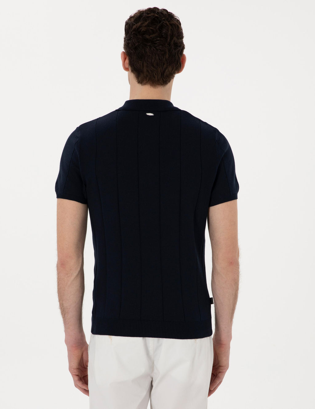 Lacivert Slim Fit Fermuarl_ Polo Yaka Triko Ti__rt