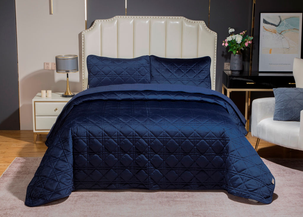 Стеганное покрывало Dori (индиго) 240х260см (1), 50х70см (2)
