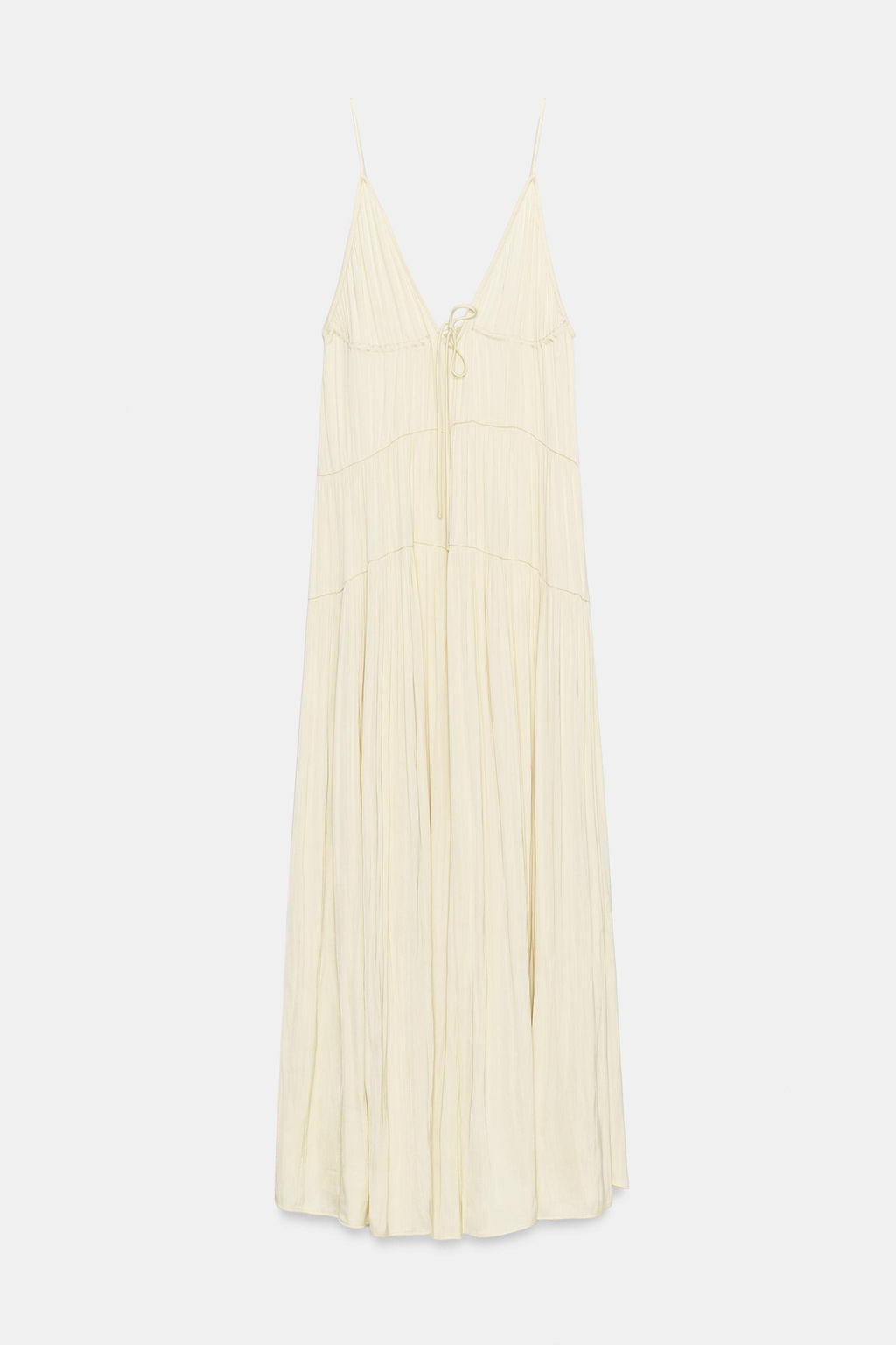 Платье длинное Zara сатиновое со сборками светло-желтое