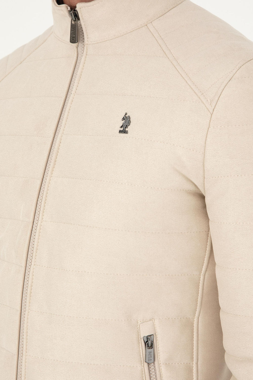 Мужская бежевая кожаная куртка - U.s. polo assn фото 7