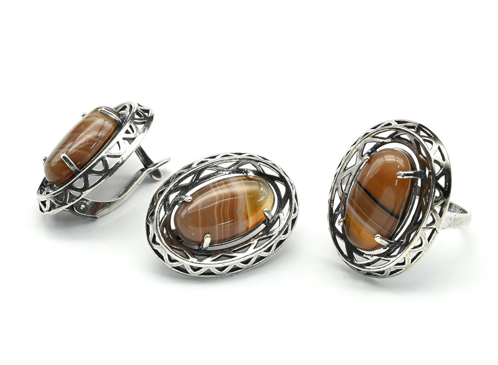 Кольцо Серьги с агатом тонированным, цв.кофе размер 18