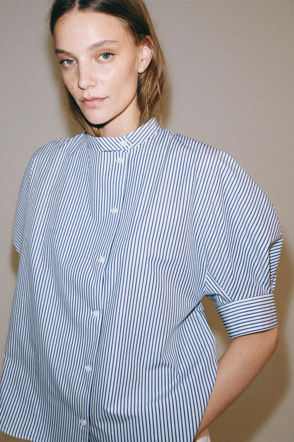 CAMISA POPEL?N BOTONES ZW COLLECTION / Azul / Blanco - Zara фото 2