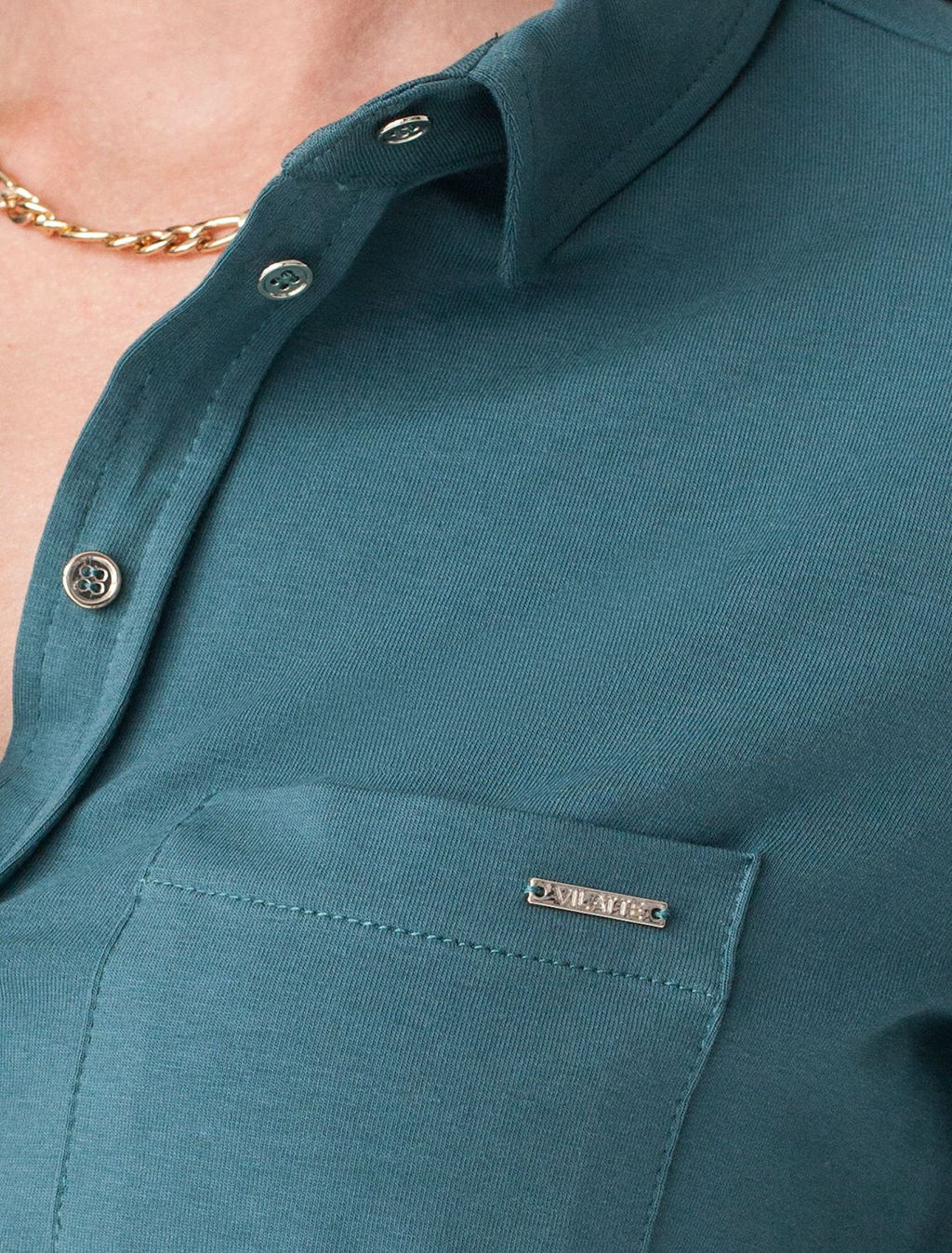 Блузка трикотажная на золотистых пуговицах из премиального хлопка - Vilatte фото 2