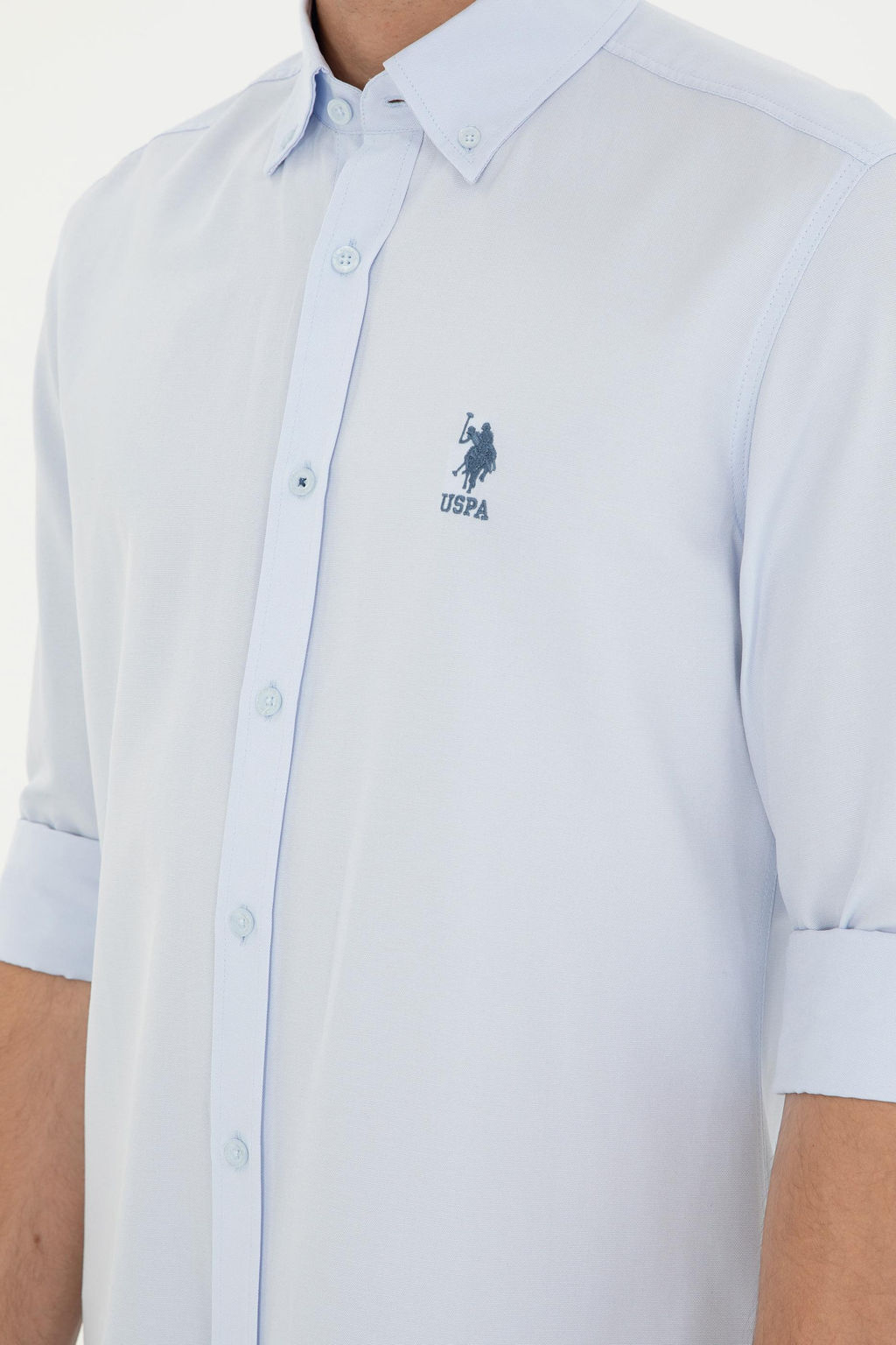 Мужская голубая базовая рубашка с длинным рукавом - U.s. polo assn фото 7