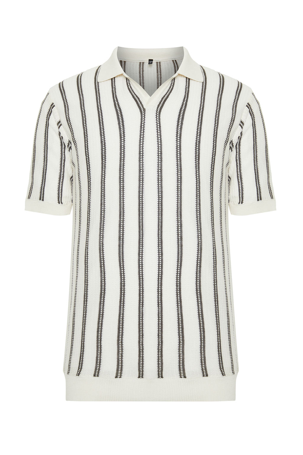 Ekru Regular Fit Cizgi Ajurlu Kac?k Pat Triko Polo Yaka T-Shirt TMNSS24PO00006