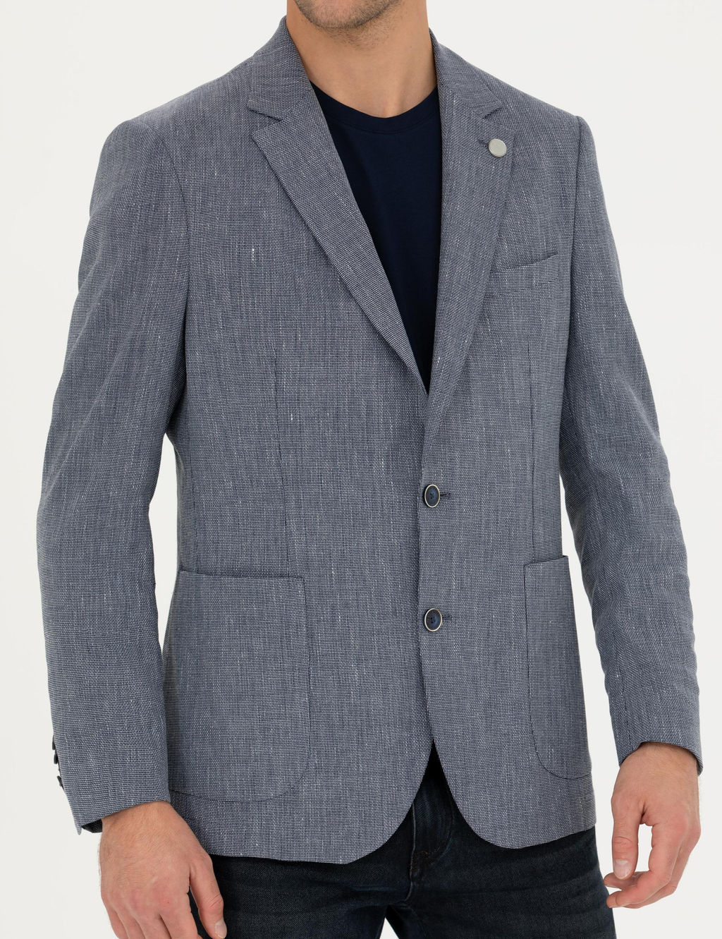 Lacivert Ex. Slim Fit Keten Kar___ml_ Ceket
