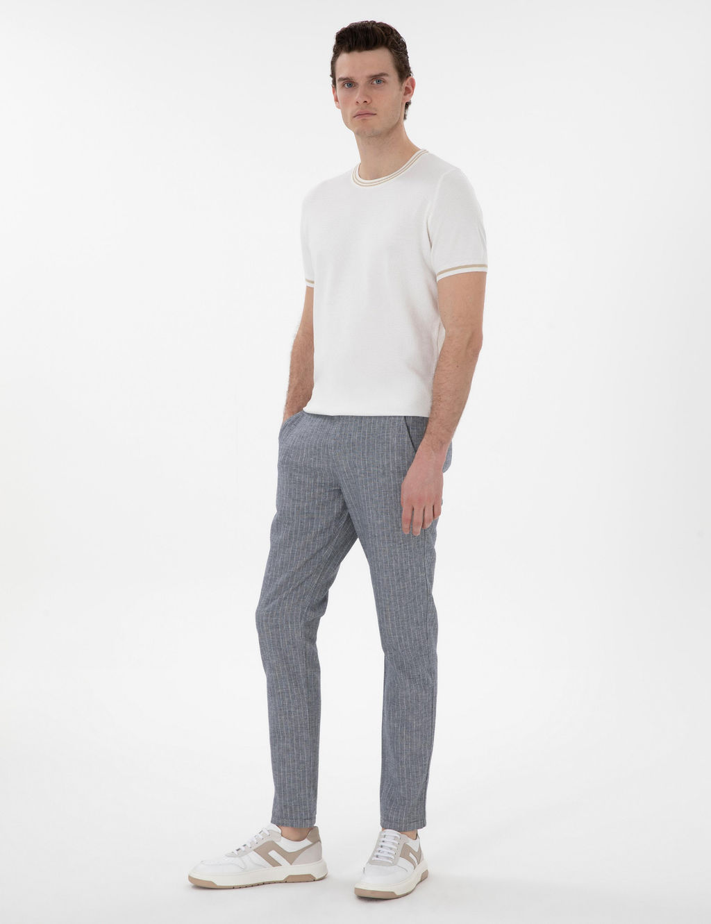 Lacivert Slim Fit Keten Kar___ml_ _izgili Kanvas Pantolon - Pierre cardin фото 3