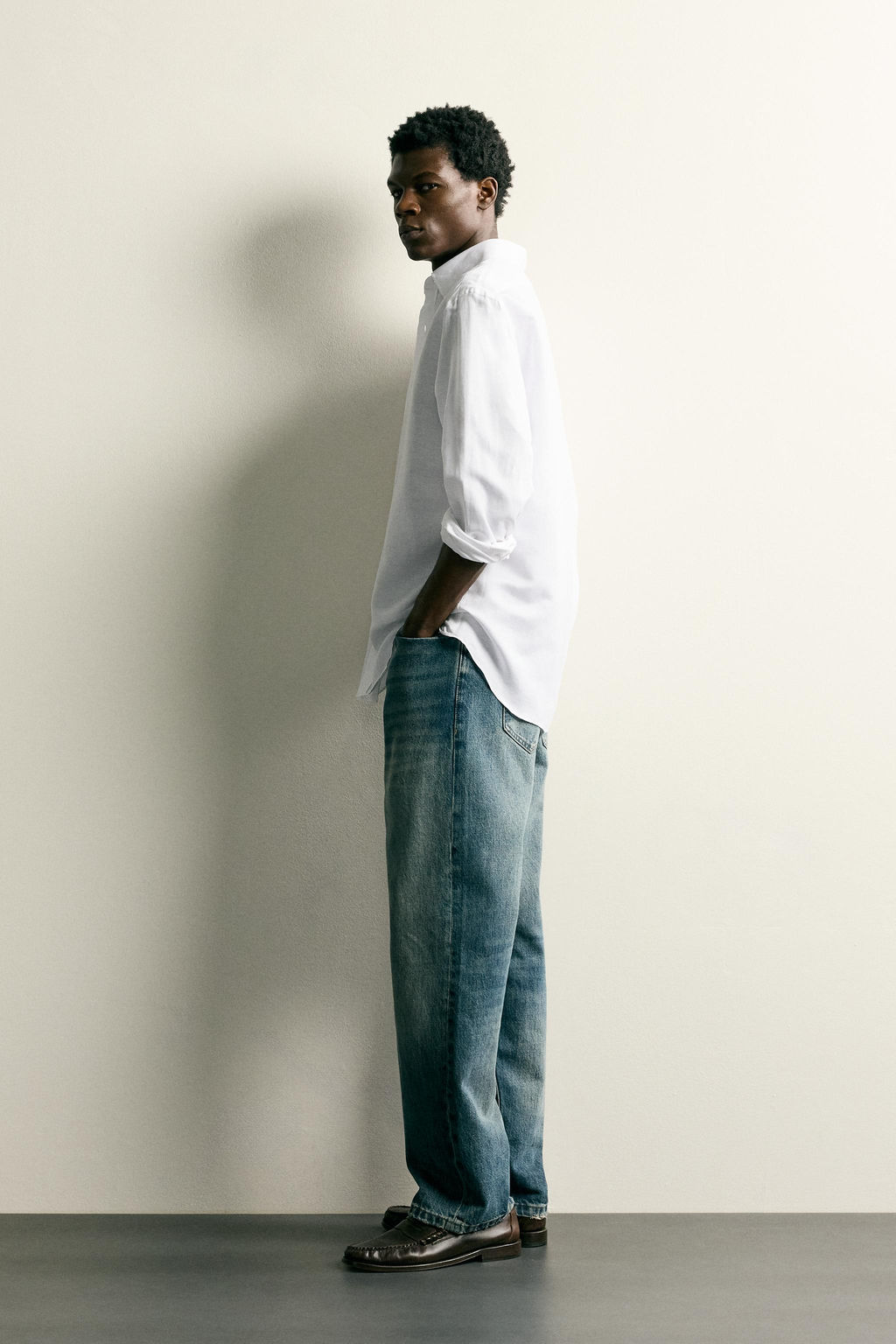 CAMISA REGULAR FIT ALGOD?N - LINO / Blanco - Zara фото 4