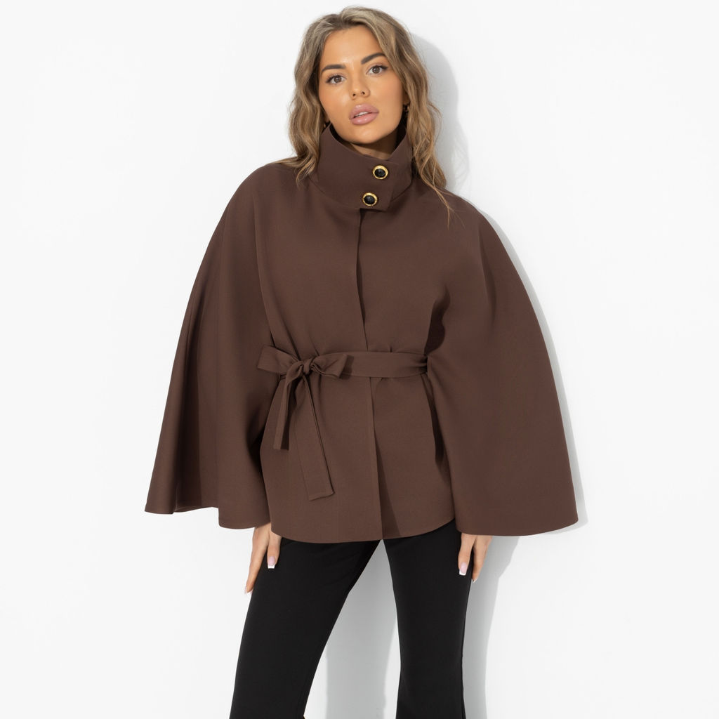 Жакет‑кейп, Дикое притяжение (с поясом, брауни) - Charutti фото 4