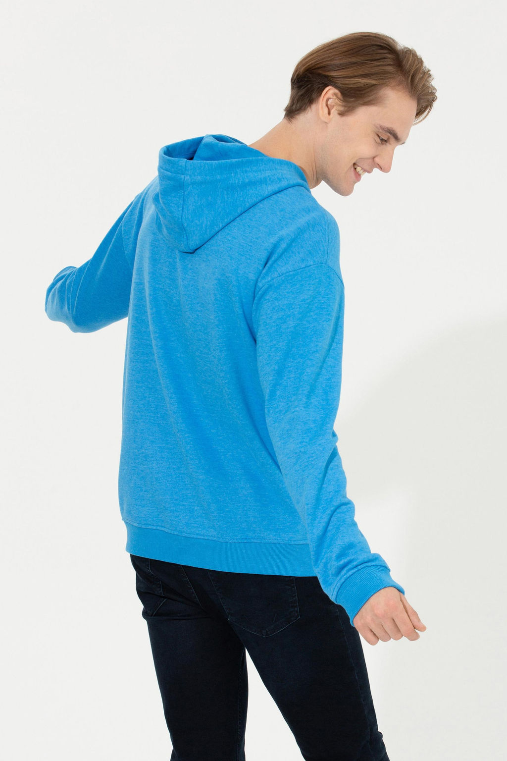 U. S. Polo Assn Мужская комфортная толстовка с капюшоном кобальтового меланжевого цвета - U.s. polo assn фото 5