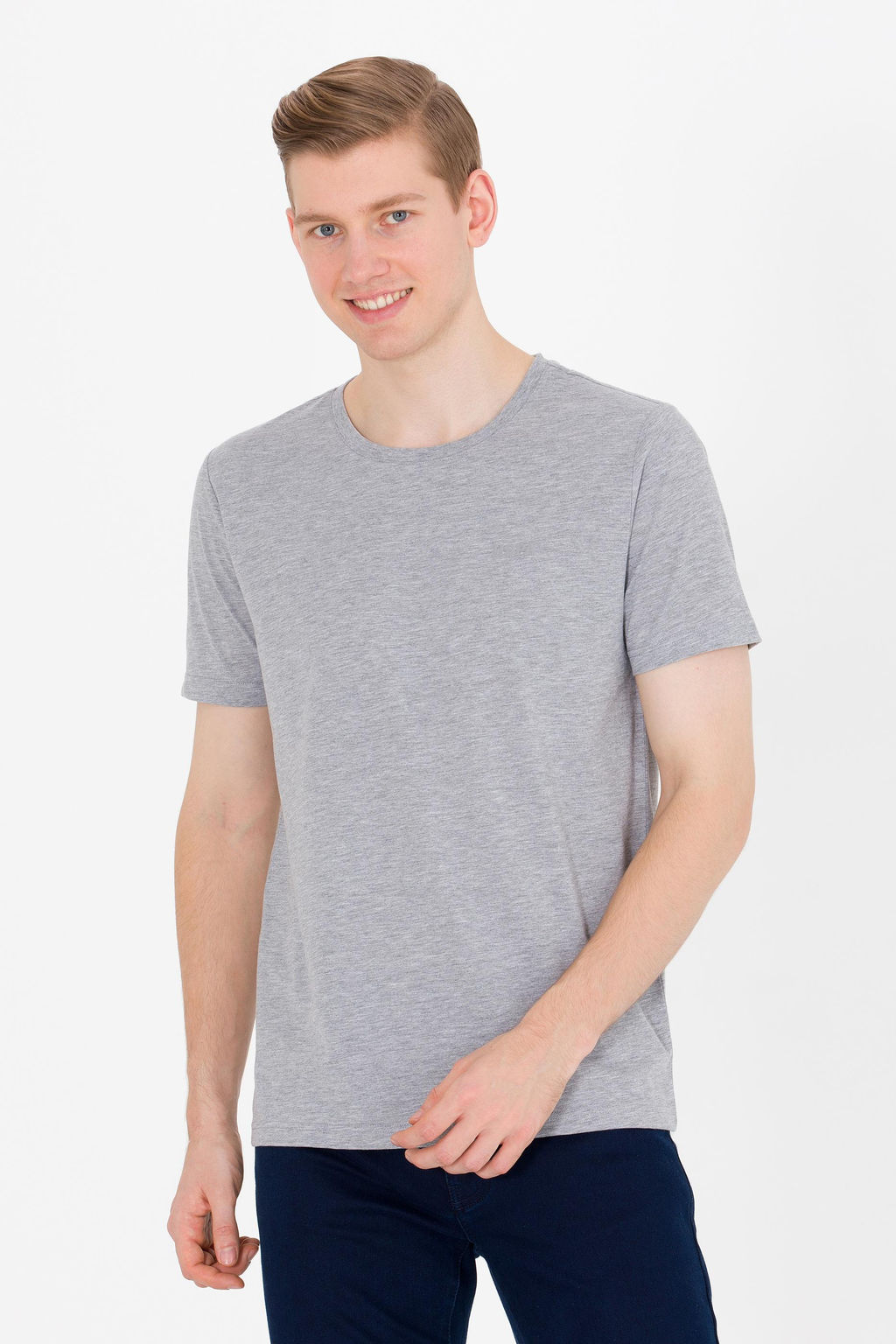 U. S. Polo Assn Мужская серая меланжевая базовая футболка с круглым вырезом - U.s. polo assn фото 4