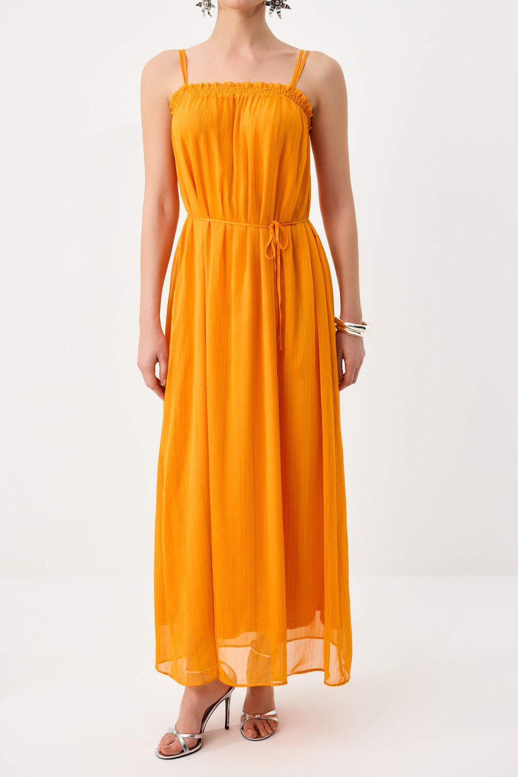 Cok Renkli Cicek Desenli Maxi Sifon Dokuma Elbise TPRSS26EL00082 - Trendyolmilla фото 7