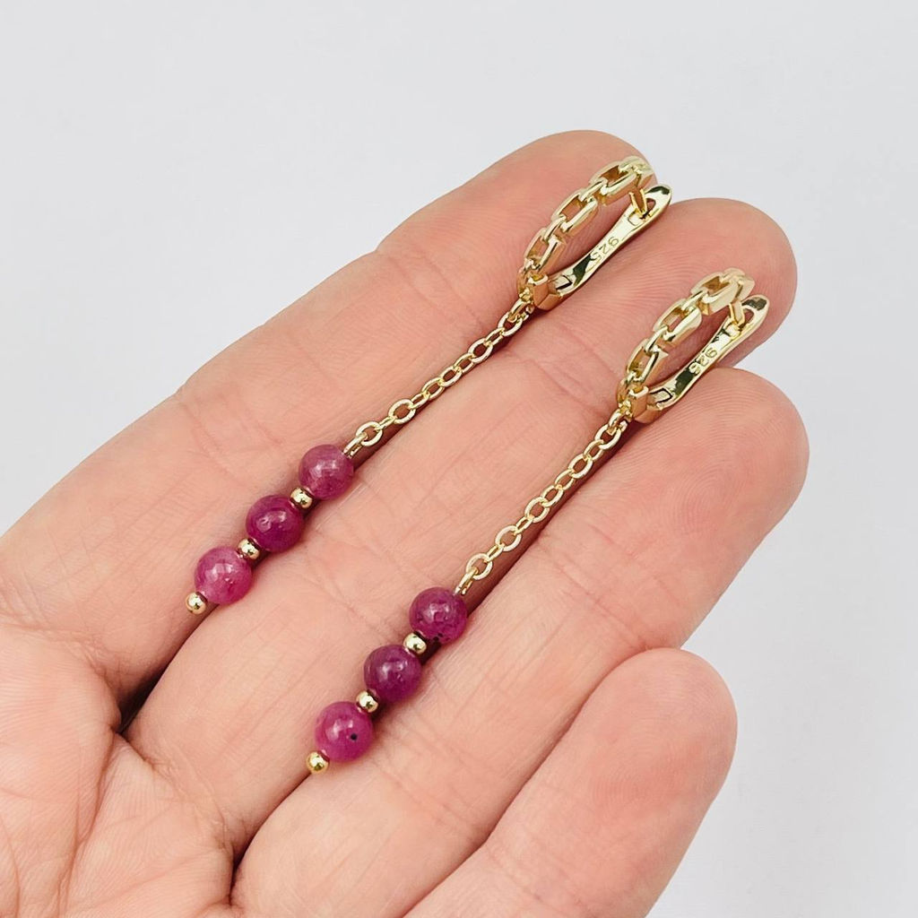 Серьги из длинные из Корунда Рубин - Радуга самоцветов фото 2