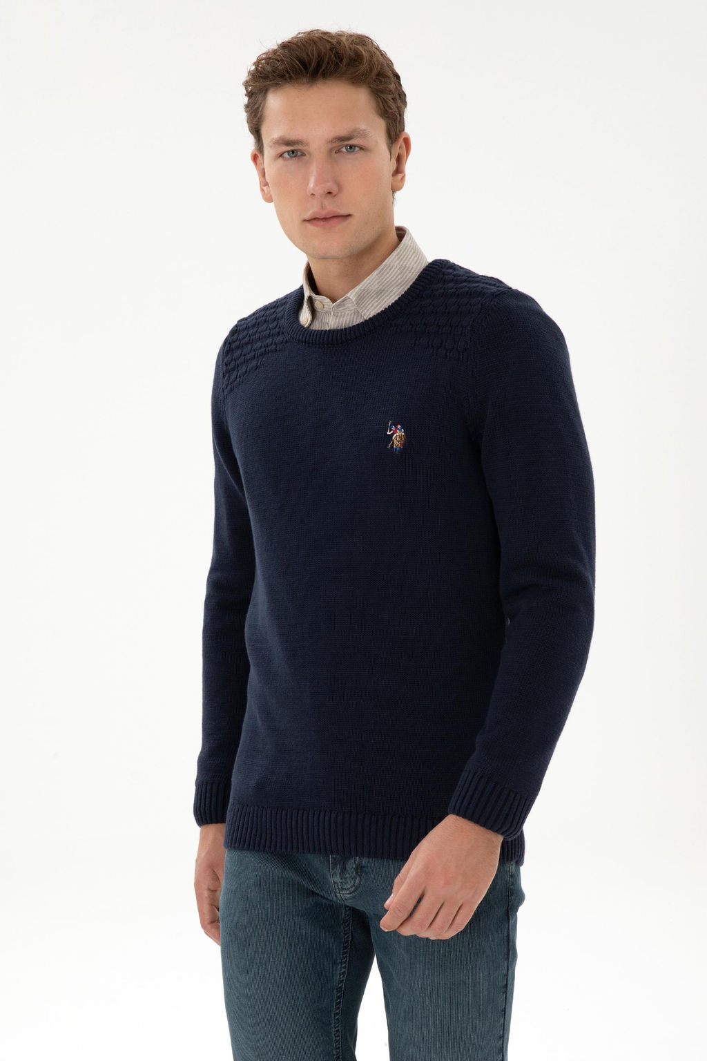Erkek Slim Fit Bisiklet Yaka Lacivert Kazak - U.s. polo assn фото 3